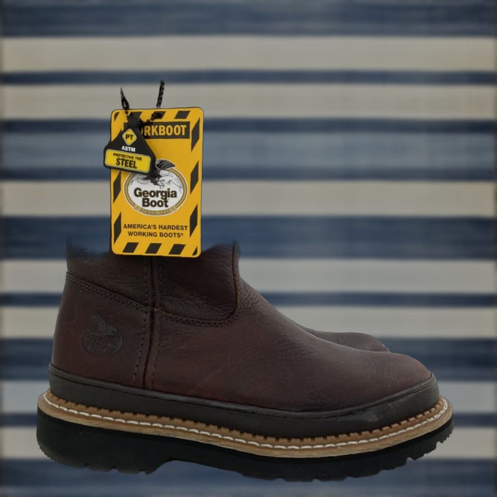 GEORGIA BOOT Men's Brown Leather Giant Steel Toe Pull-On Work