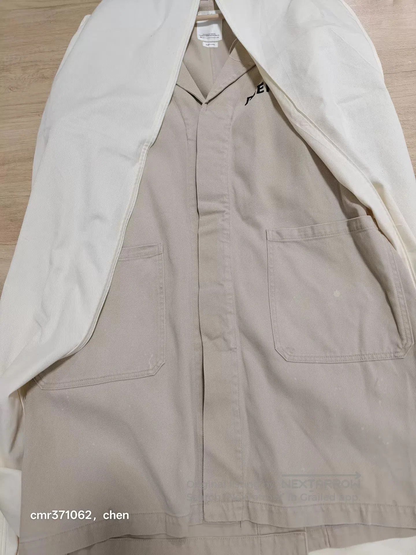 Visvim Beige Long Coat with 'PEERLESS' Print . Size US M / EU 48-50 / 2 - 7 Thumbnail