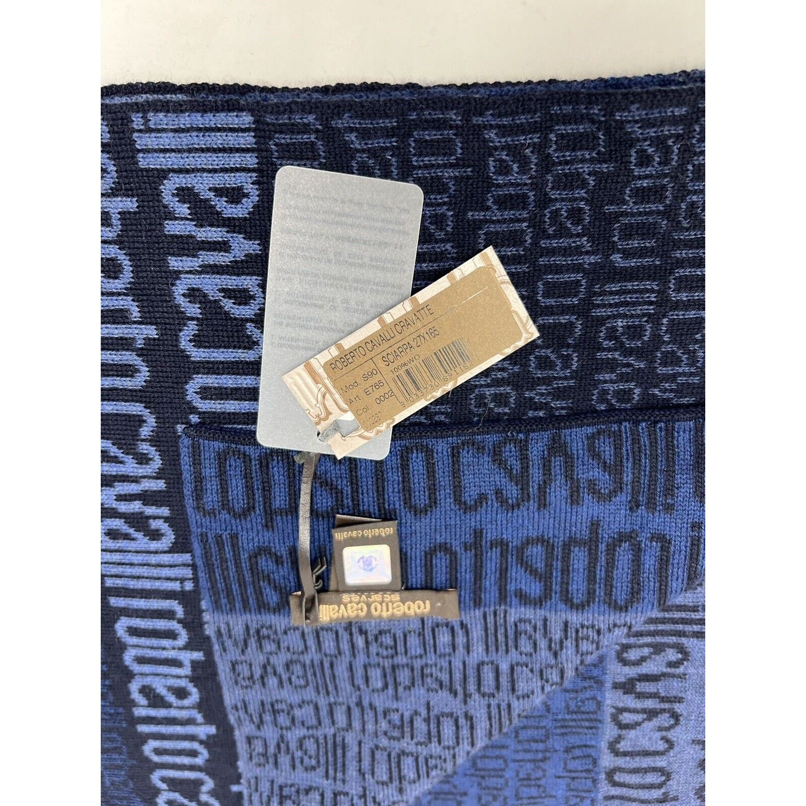 Roberto Cavalli Roberto Cavalli Cravatte S90 Blue Scarf Logomania Spellout Size ONE SIZE - 3 Thumbnail