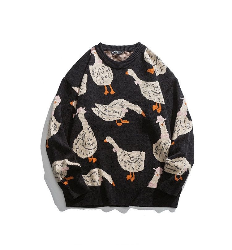 Japanese Brand Black cartoon goose pattern knitted crewneck Size US L / EU 52-54 / 3 - 1 Thumbnail