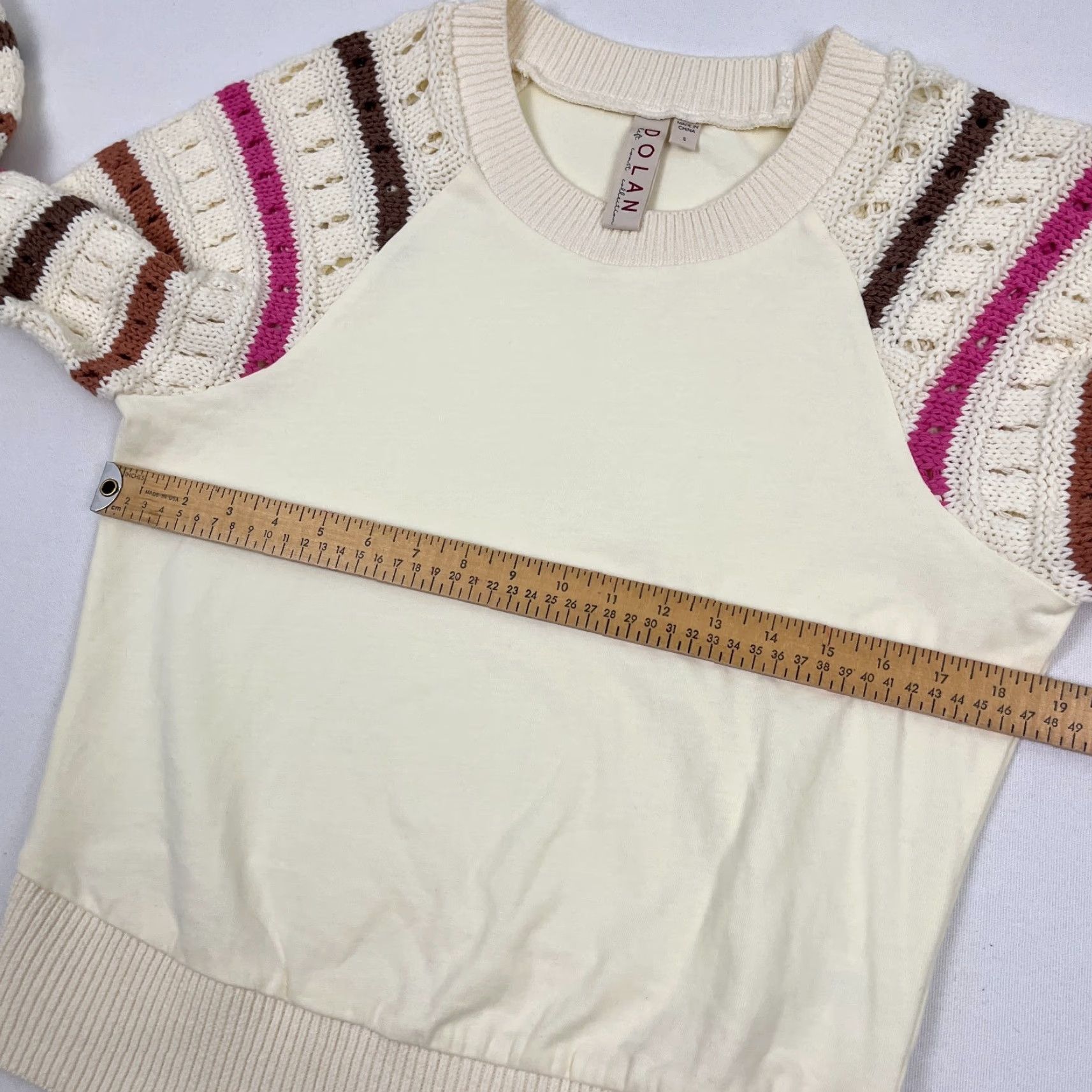 Anthropologie Dolan Sweater Womens Small Ivory Pointelle Knit Striped Left Coast Anthropologie Size S / US 4 / IT 40 - 5 Thumbnail