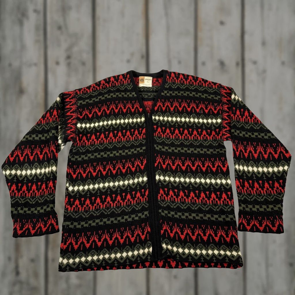 Vintage VINTAGE Penneys Towncraft Wool Full Zip Cardigan Sweater Mens Large Black Fair Isle 60s 50s Size US L / EU 52-54 / 3 - 1 Thumbnail