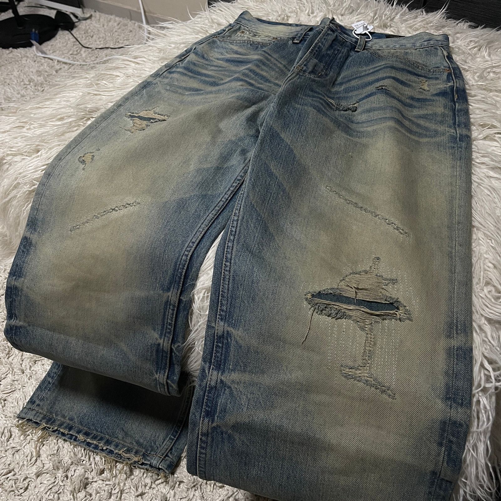 If Six Was Nine × Japanese Brand × Vintage Vintage Faded Wash Distressed Wideleg Baggy Denim Jeans Blue Size US 31 - 9 Thumbnail