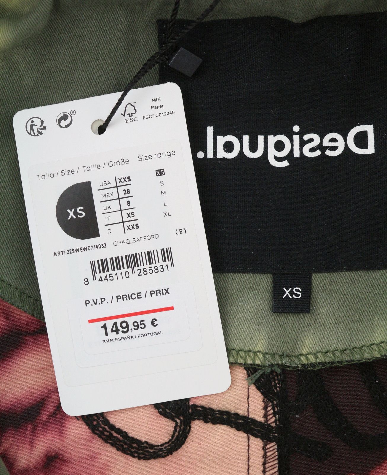 Desigual CHAQ SAFFORD XS Green Patterned Hooded Jacket 88714 Size XS / US 0-2 / IT 36-38 - 7 Thumbnail