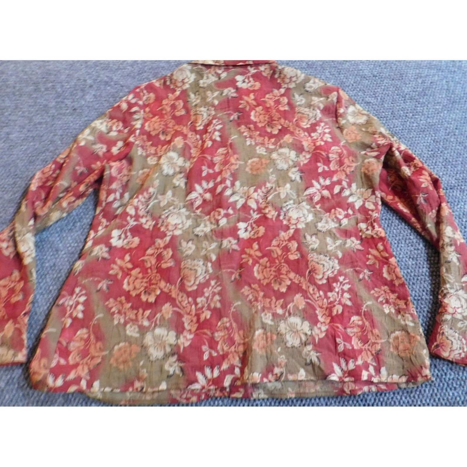 JM Collection JM Collection Button-Up Top Womens 16 Red Floral Long Sleeve Cap Sleeve Crew Neck Button-Up Casual Regular Fit Cotton Polyester Size XXL / US 16-18 / IT 52-54 - 6 Thumbnail