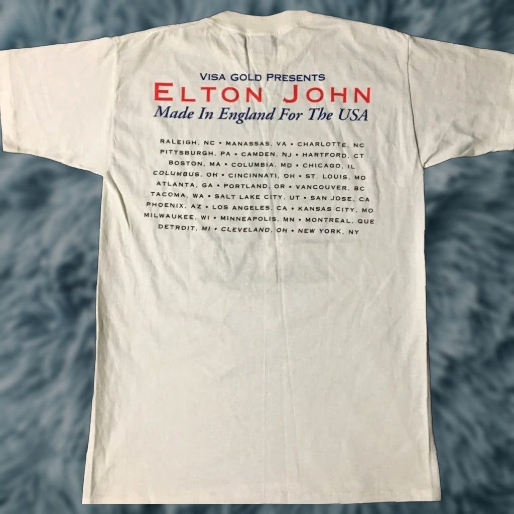 Vintage Vtg Elton John Made In England Tour Shirt L White Concert Rock Band Lennon Beatles Shirt Mens 90s Graphic Tee Size US L / EU 52-54 / 3 - 1 Thumbnail