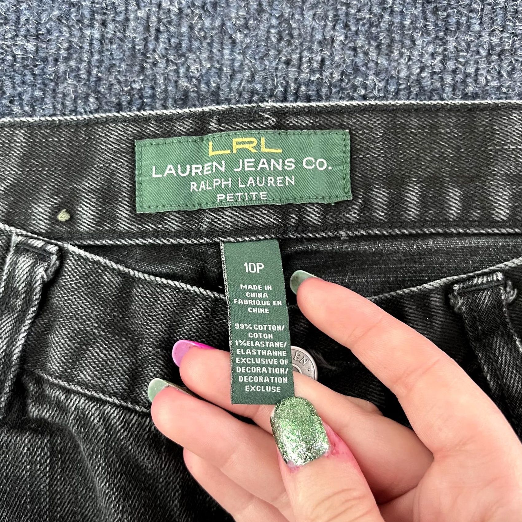 CO VINTAGE? LRL Lauren Jeans Co Jeans Womens 10P Black Bootcut Petite Charcoal Wash Denim Cotton Spandex Zip Embroidered Pockets Mens? Size 32" / US 10 / IT 46 - 4 Thumbnail