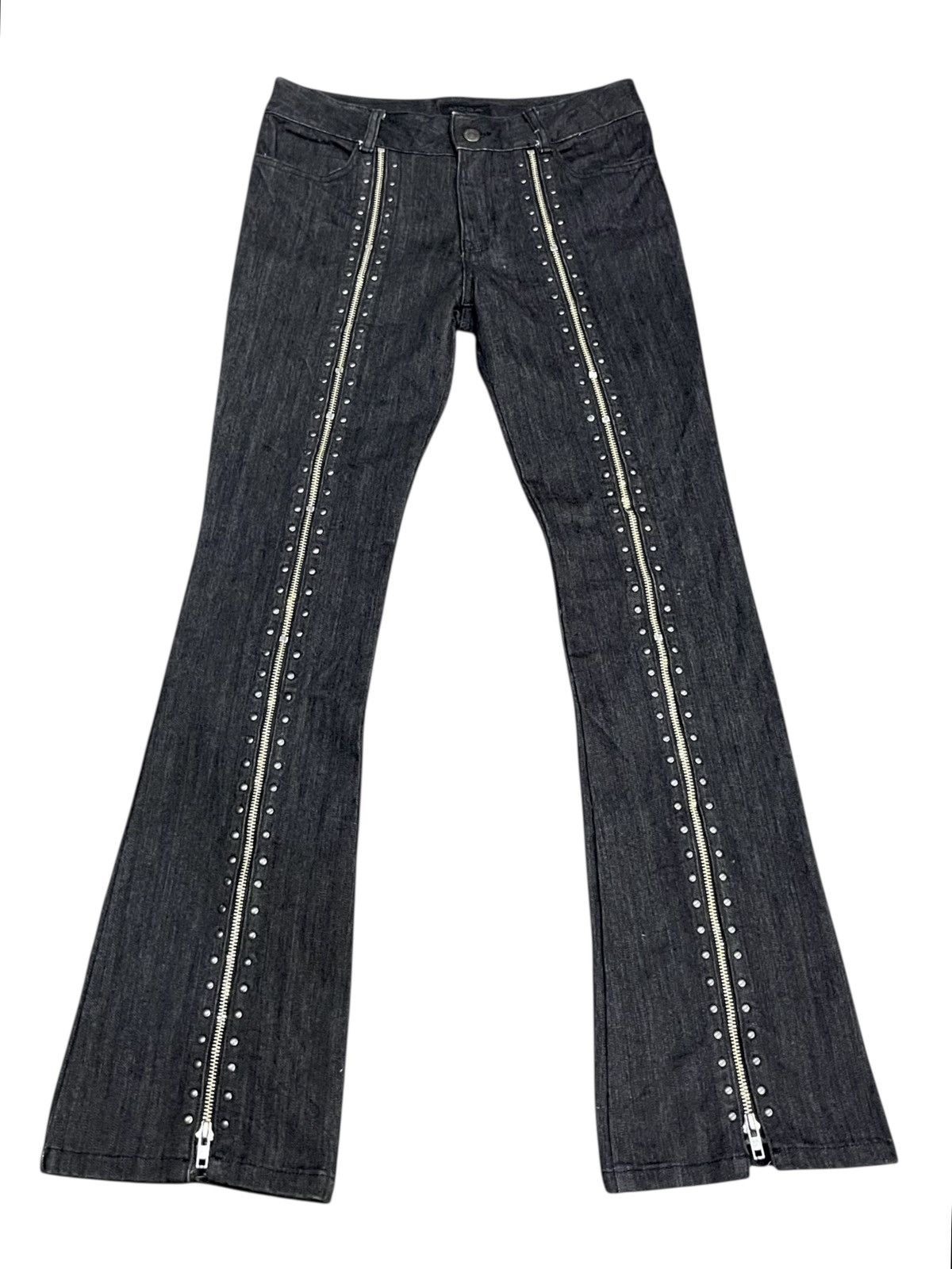 BIGI 🔥Vtg MOGA Punk Studded Long Zipper Stretchable Denim Flare Size 27" / US 4 / IT 40 - 1 Thumbnail