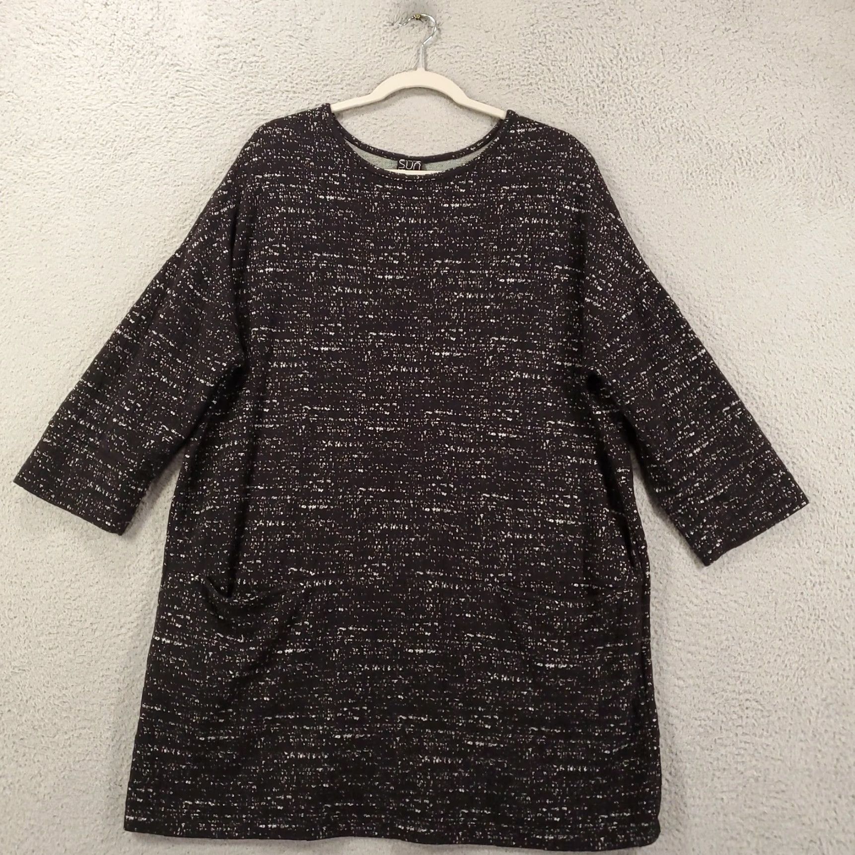 Vintage Clara Sun Woo Tunic Top Womens L Black Speckled Textured 3/4 Sleeve Round Neck Pullover Knit Blouse Dressy Casual Modern Vintage No Size L / US 10 / IT 46 - 4 Thumbnail