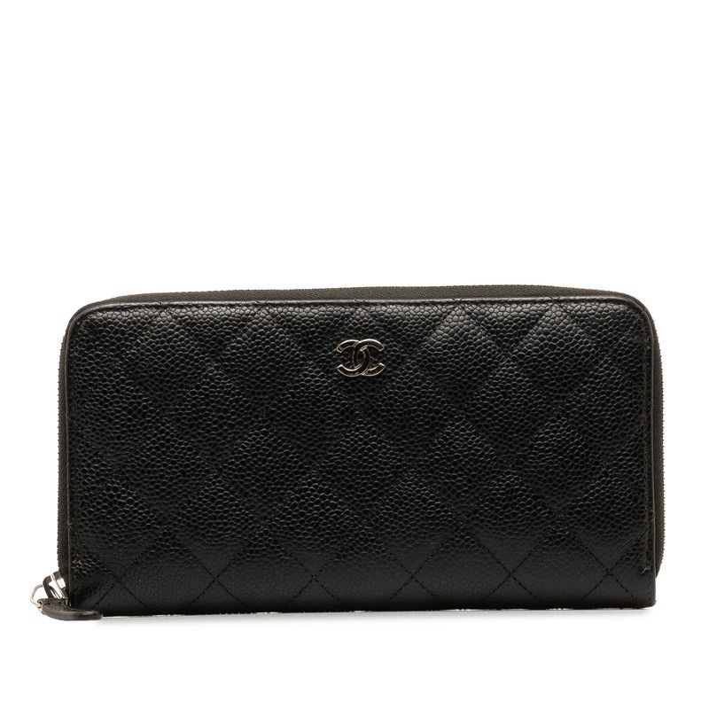 image of Chanel Quilted Caviar Zip Around Wallet in Black, Women's