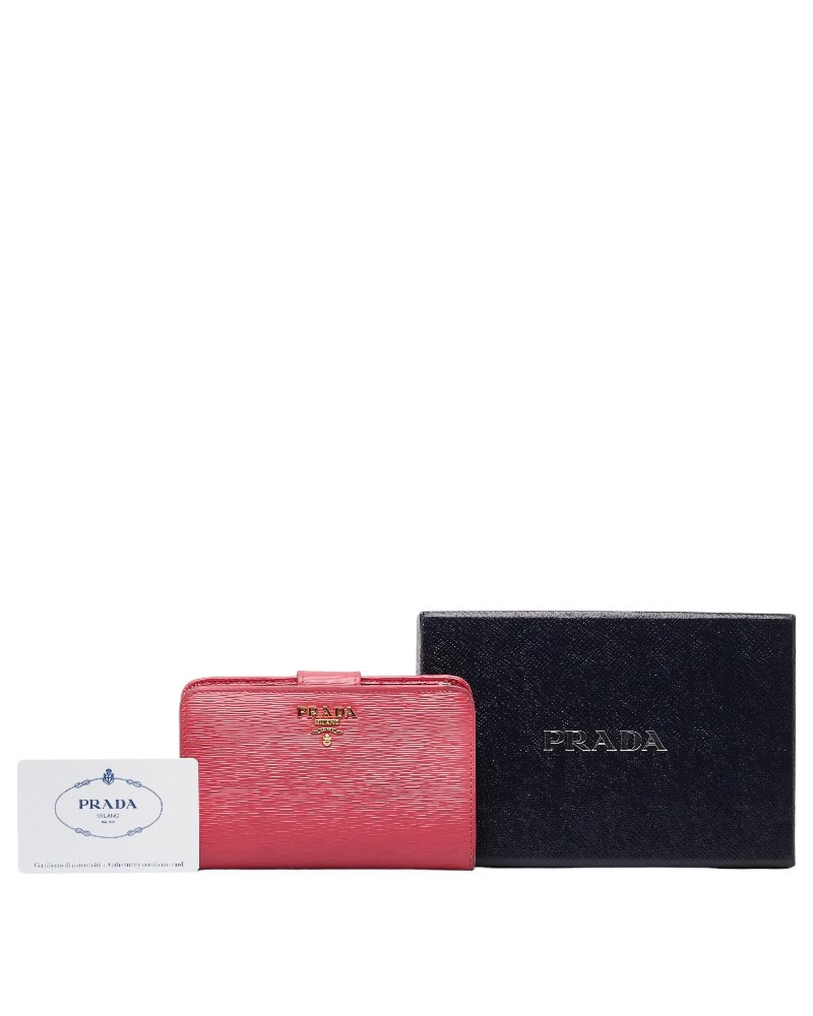 image of Small Saffiano Leather Bifold Wallet In Pink By Prada, Women's