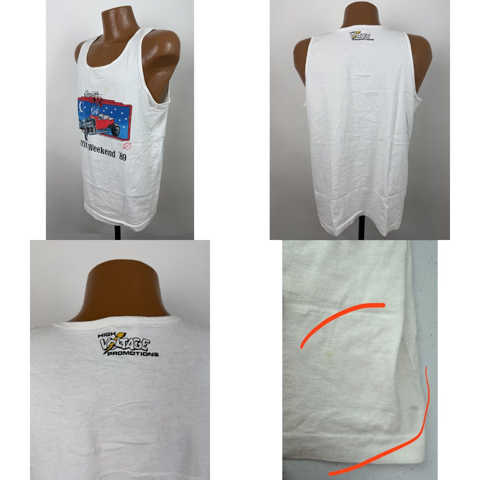 Fruit Of The Loom VINTAGE Hot Rod Cars Grafitti Tank Top Mens Large 80s Weekend Car Show White Size US L / EU 52-54 / 3 - 8 Thumbnail