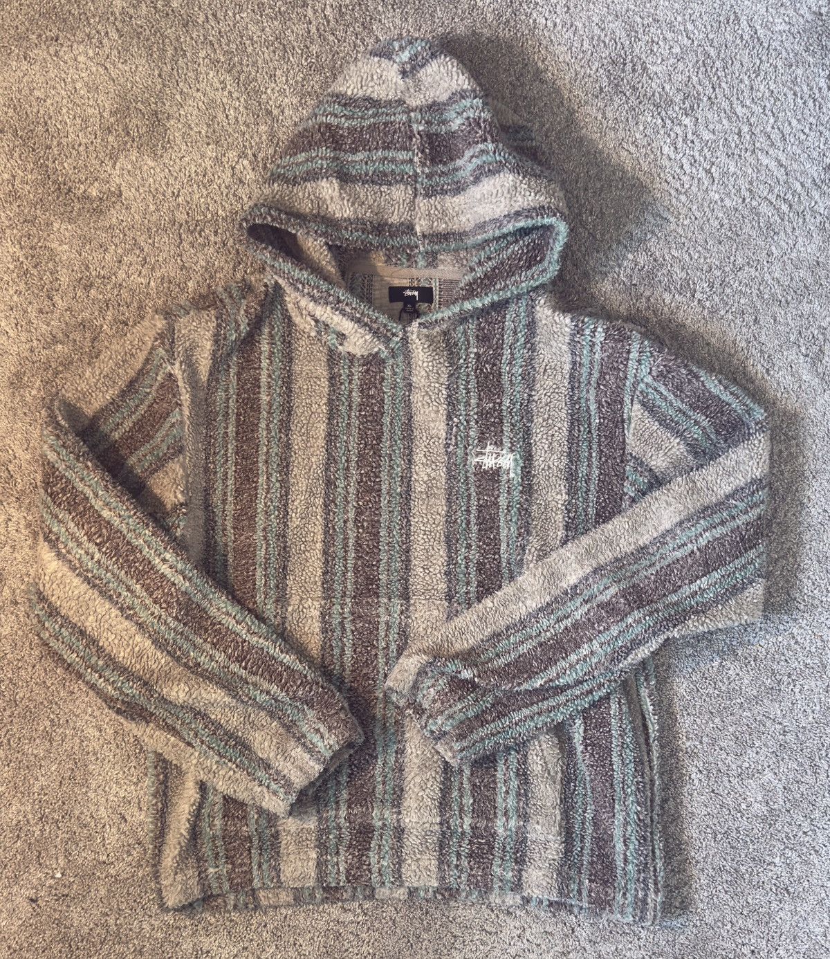 Stussy Stussy Stripe Sherpa Hoodie “Tannin” Size US XL / EU 56 / 4 - 1 Thumbnail