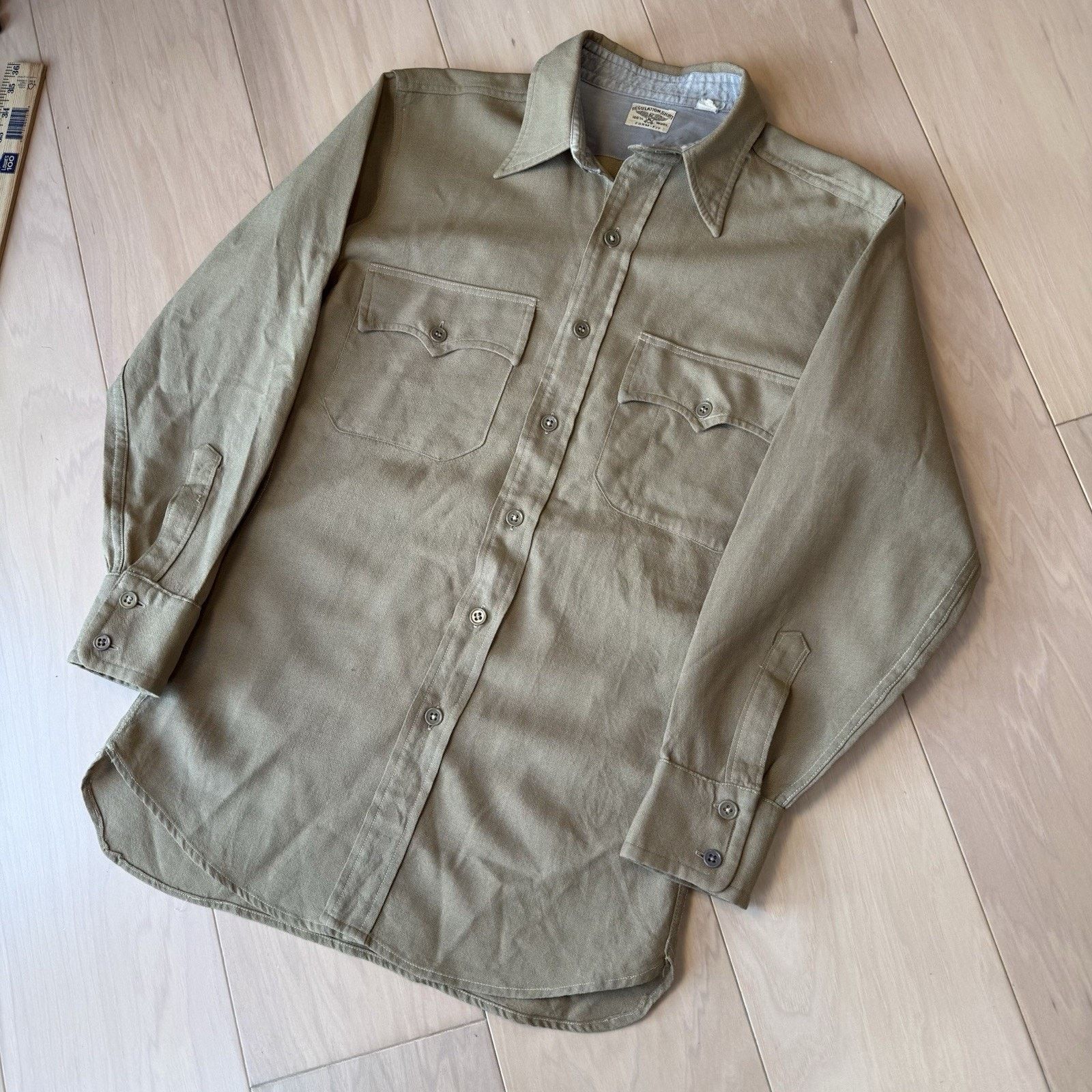 Vintage Vintage Regulation Military Wool Shirt M Khaki 60s Button Up Size US M / EU 48-50 / 2 - 10 Thumbnail