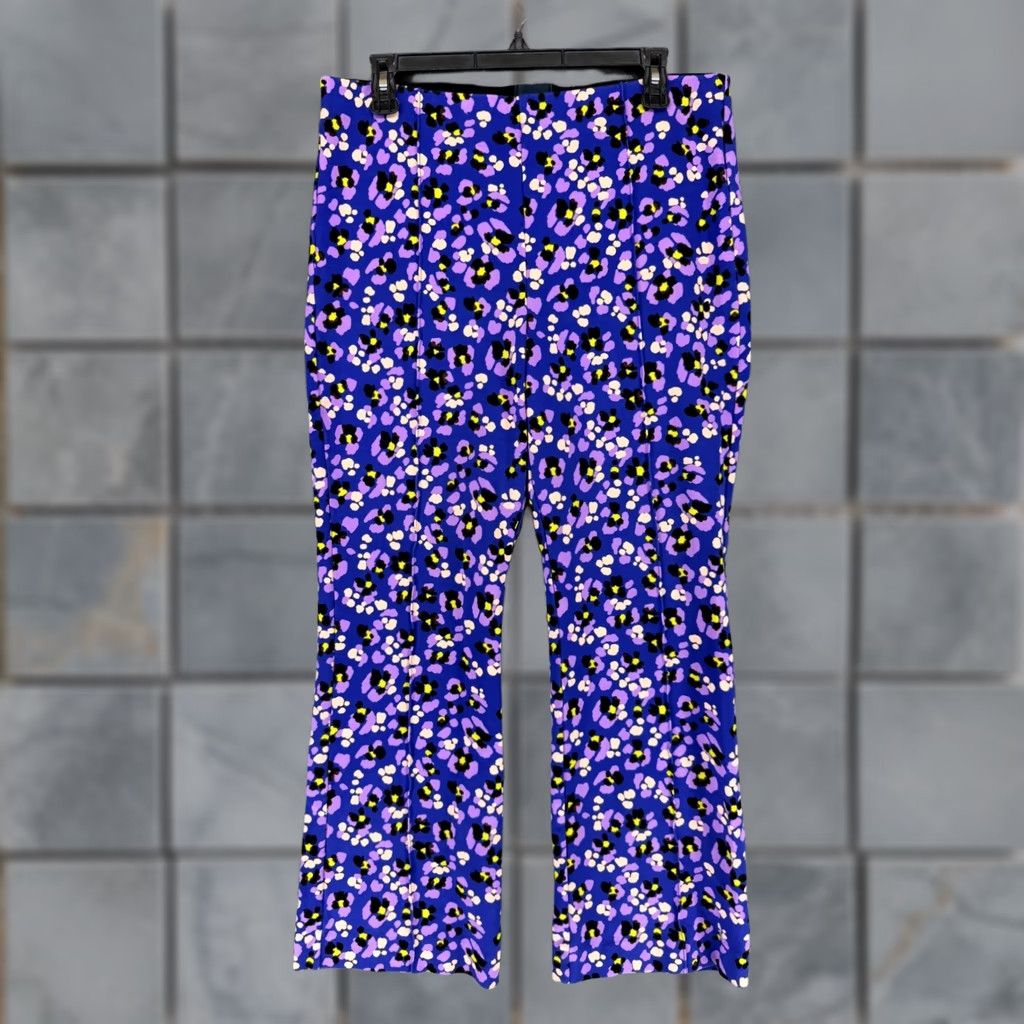Anthropologie Maeve by Anthropologie Margot Pants Cropped Kick Flare Multicolor Leopard Floral Blue Purple Yellow Woman L Tall Slit? No, keep to original words. Size 36" / US 14 / IT 50 - 1 Thumbnail