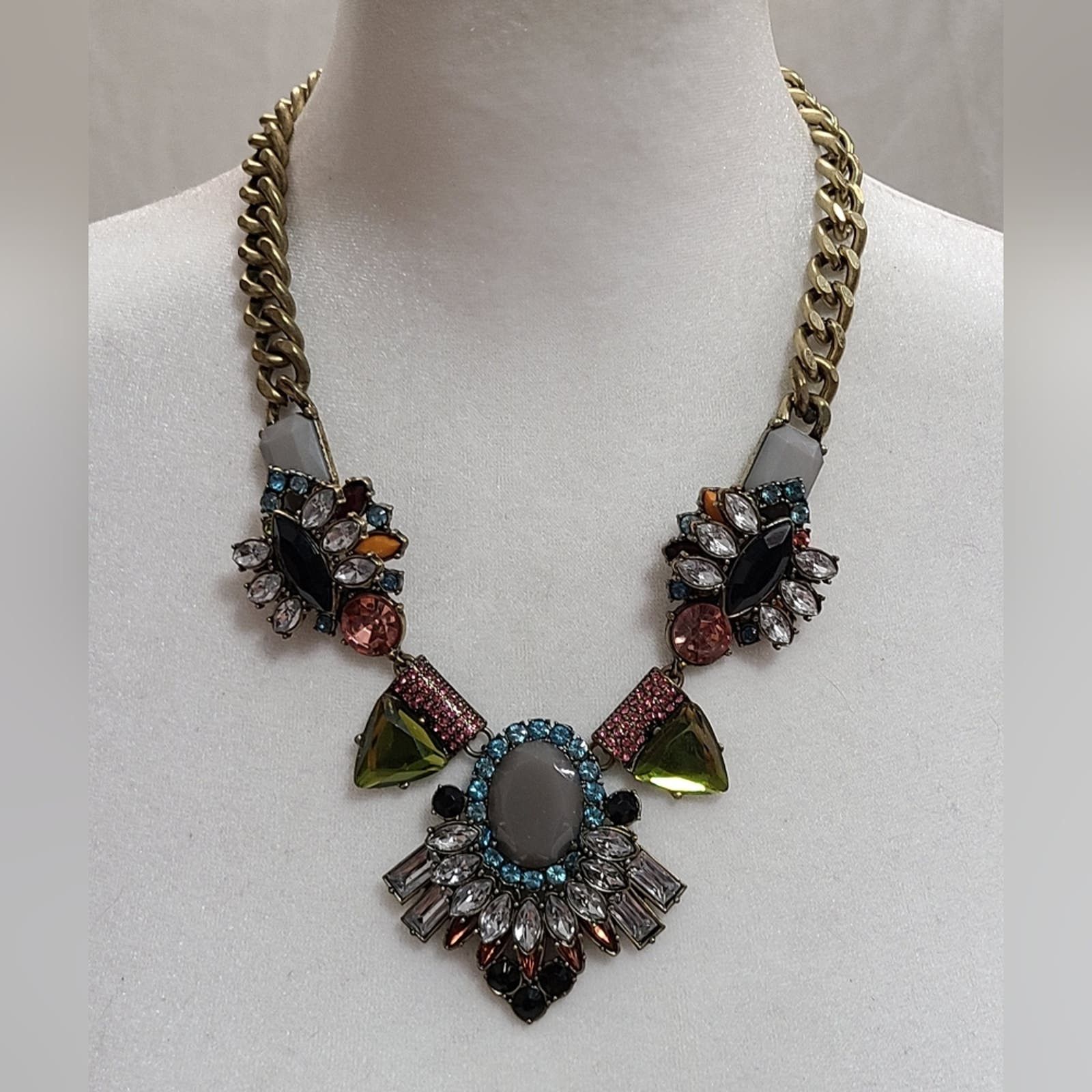Vintage Multicolor Rhinestone Fruit Salad Statement Necklace