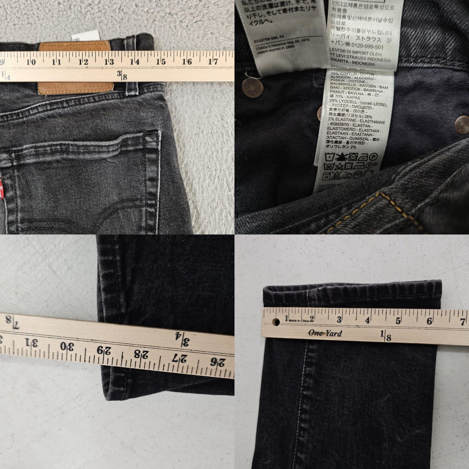 Levi's VINTAGE? No — Levis 511 Jeans Mens 30x29 (Tag 30x32) Charcoal Wash Slim Taper Stretch Denim Size US 30 / EU 46 - 8 Thumbnail