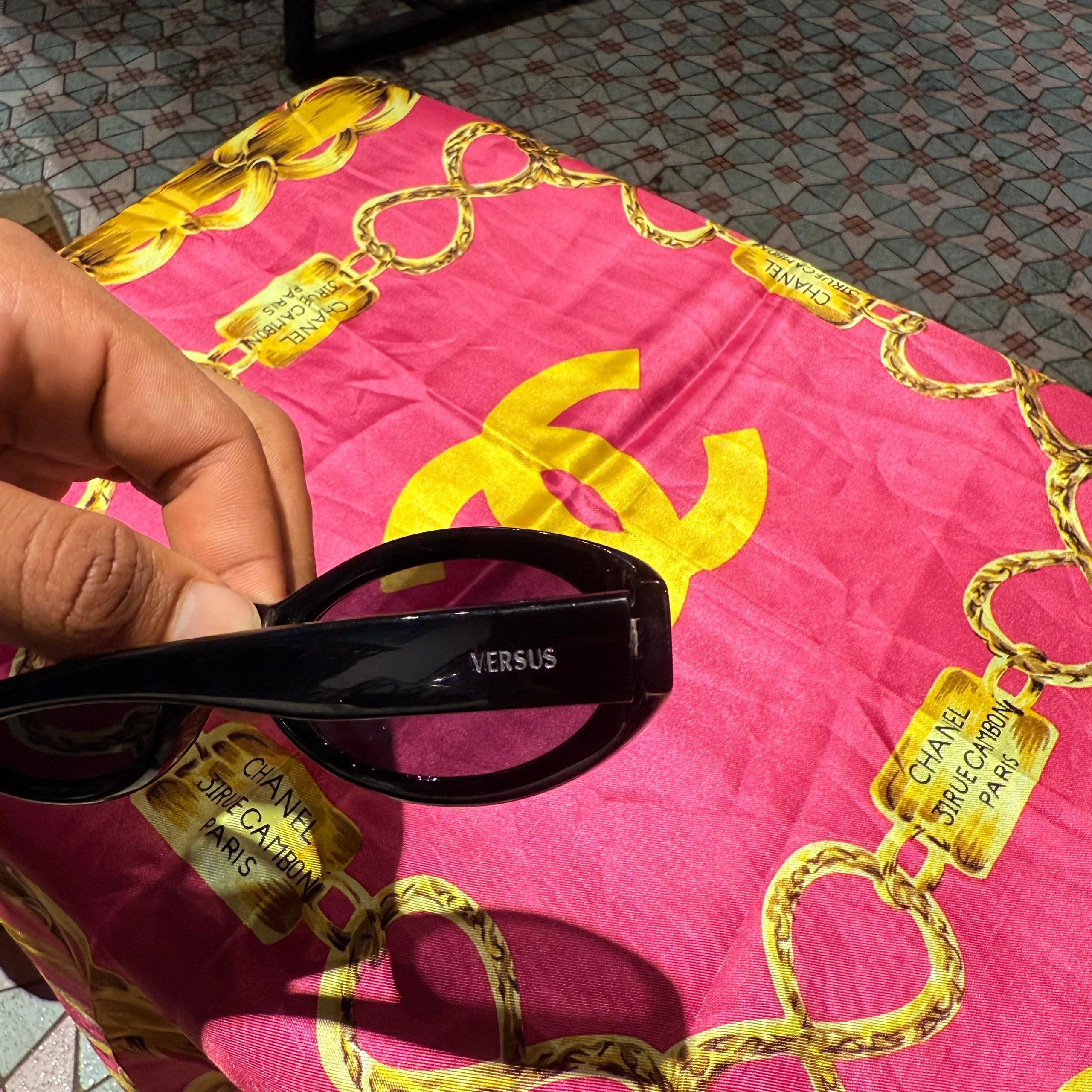Versus Versace Versus Versace Vintage 00s Black Oval Y2K Unisex Sunglasses Size ONE SIZE - 5 Thumbnail