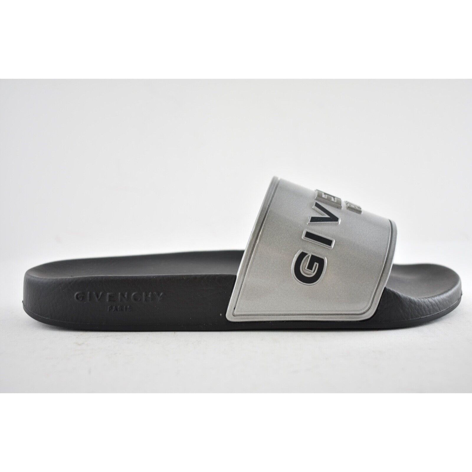 Givenchy Givenchy Silver Rubber Black Logo Print Slide On Pool Sandal Size US 8 / IT 38 - 3 Thumbnail