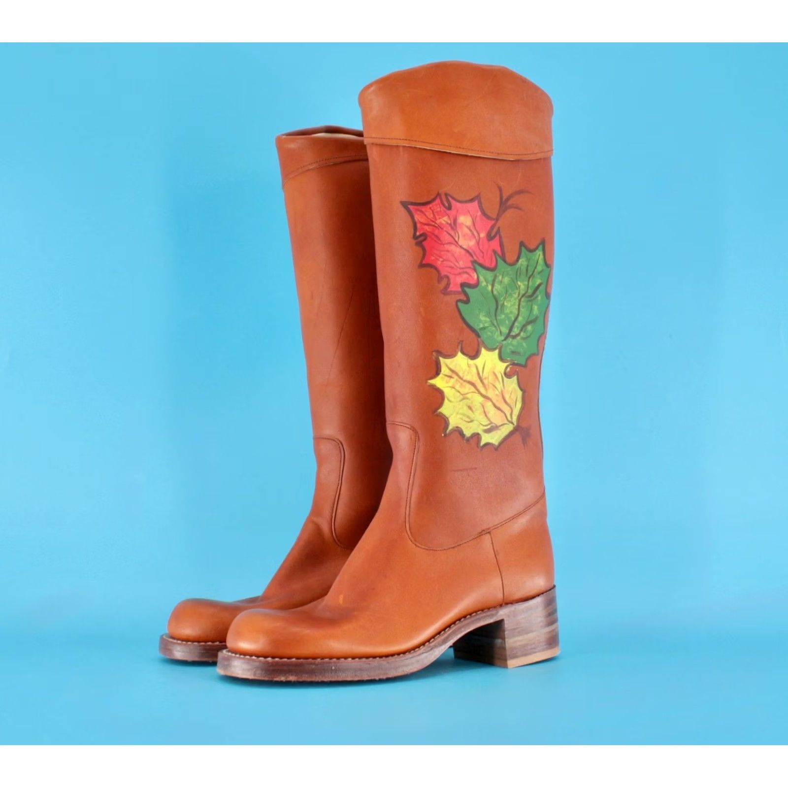 Vintage VINTAGE 70s Polly Crockett Brown Painted Leaf Campus Boots Womens Size 9 N 1970s Size US 9 / IT 39 - 3 Thumbnail