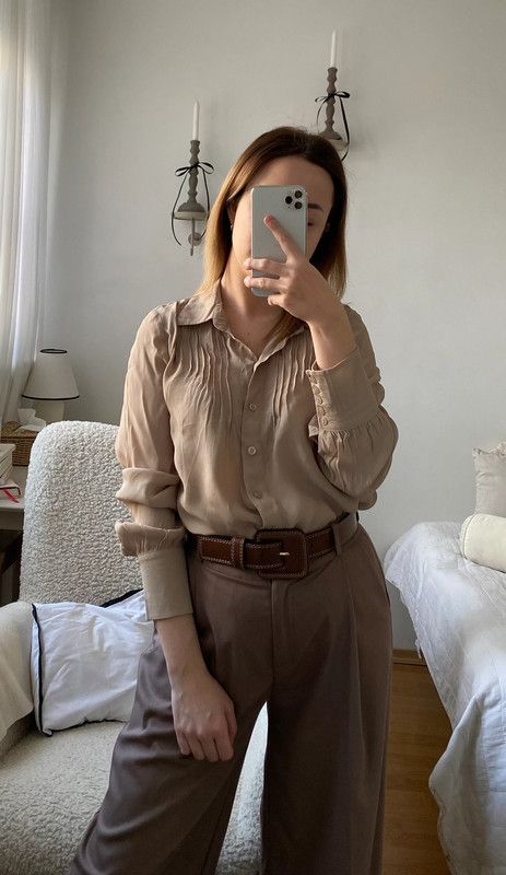 Other viscose silk taupe transparent shirt blouse madeleine Size S / US 4 / IT 40 - 2 Thumbnail
