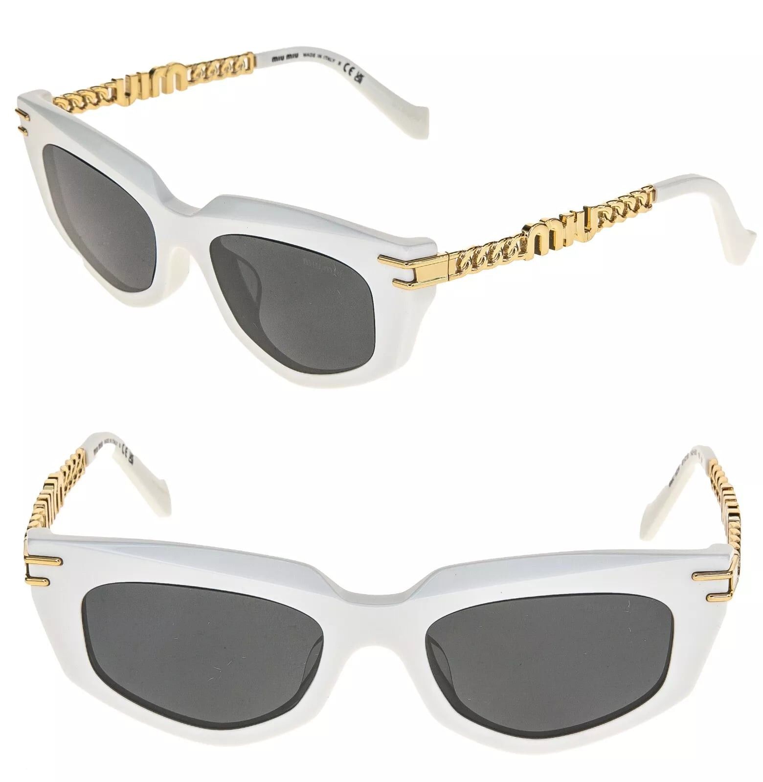 MIU MIU LOGO CHAIN MU12WS Gold White Geometric Luxury 12W