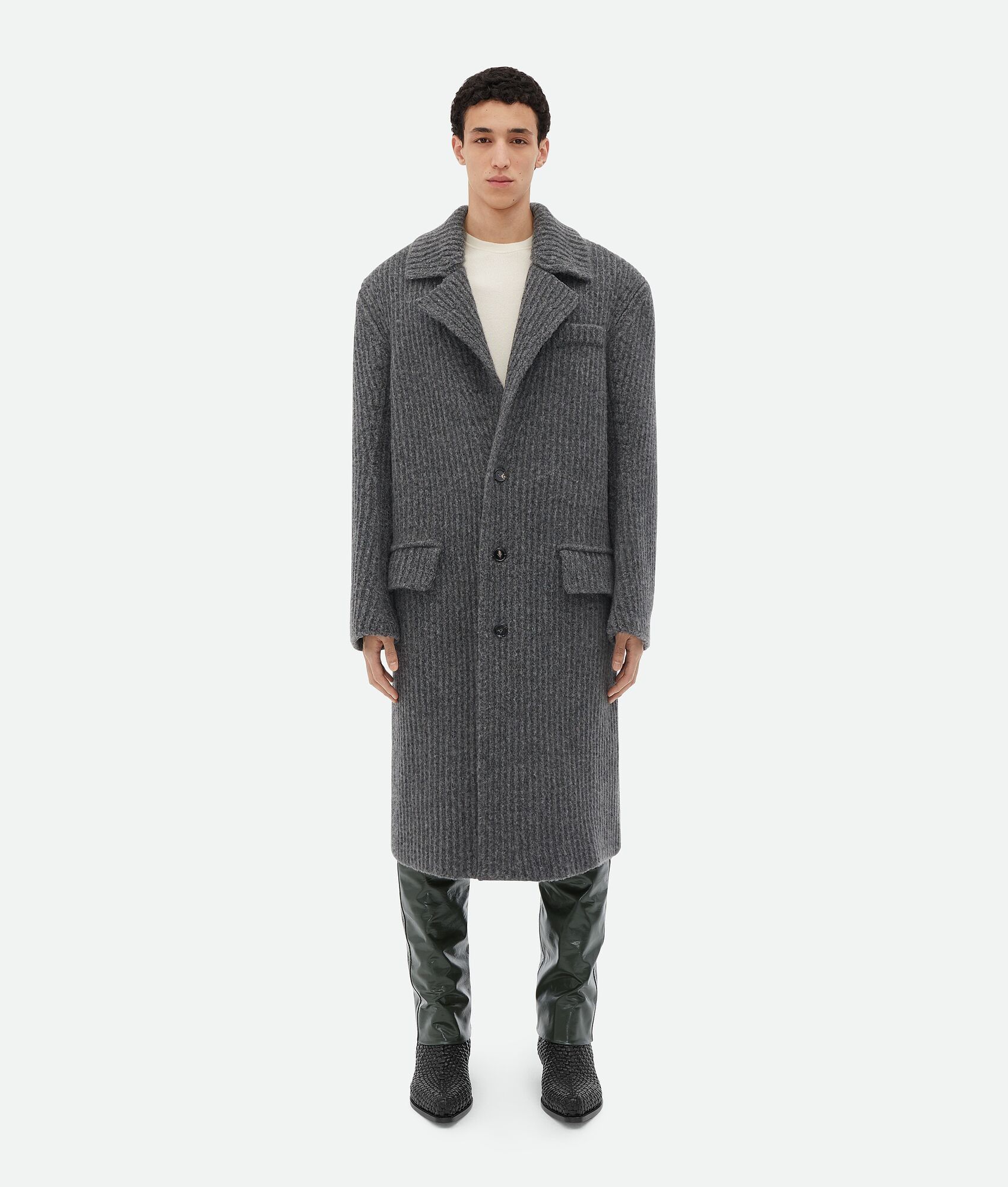 Bottega Veneta o1loc1c0125 761642 Wool Knitted Coat in Gray Melange Size US XS / EU 42 / 0 - 4 Thumbnail