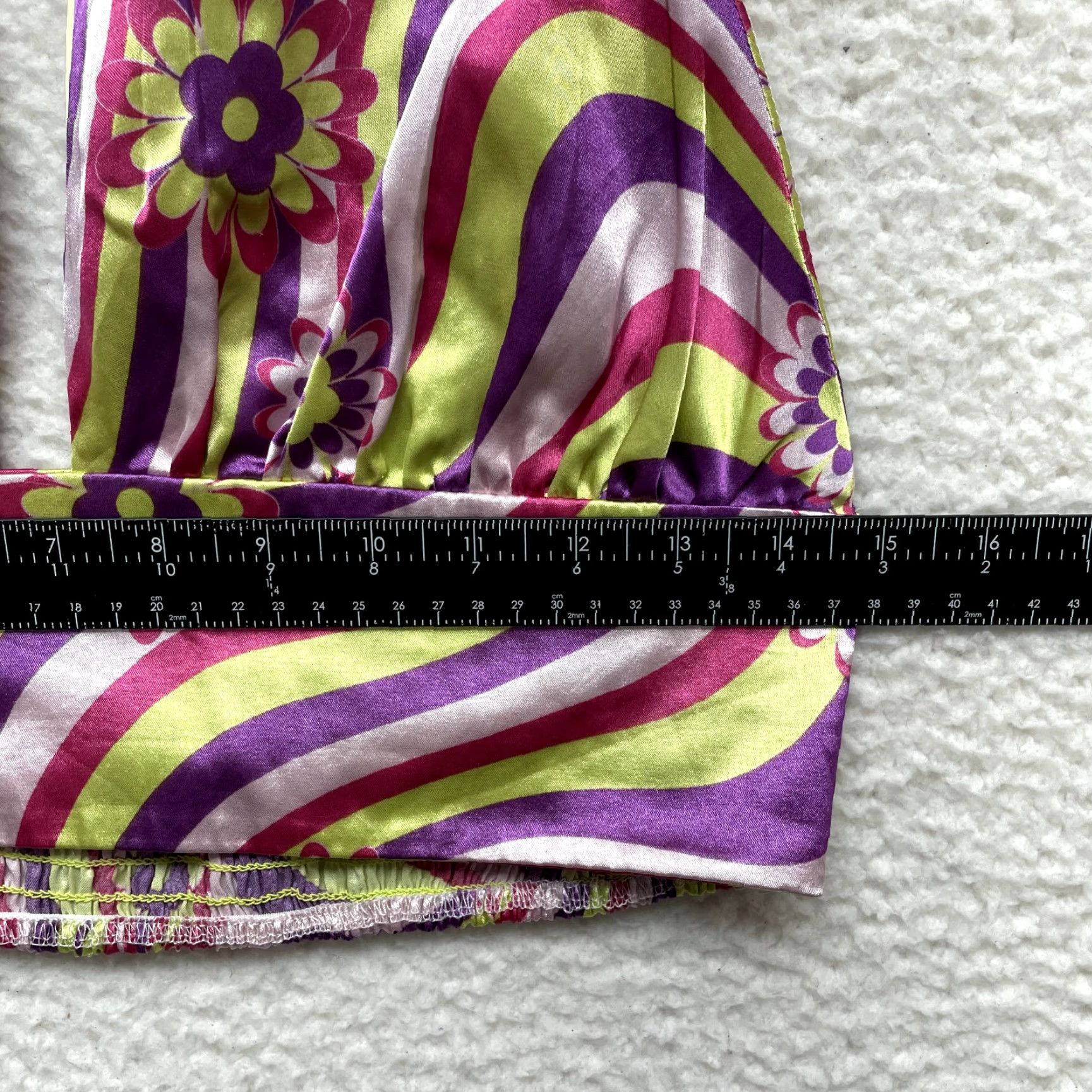 Vintage VINTAGE Y2K Halter Crop Top Large Floral Satin Groovy Psychedelic Rave Festival Shirt Size L / US 10 / IT 46 - 4 Thumbnail