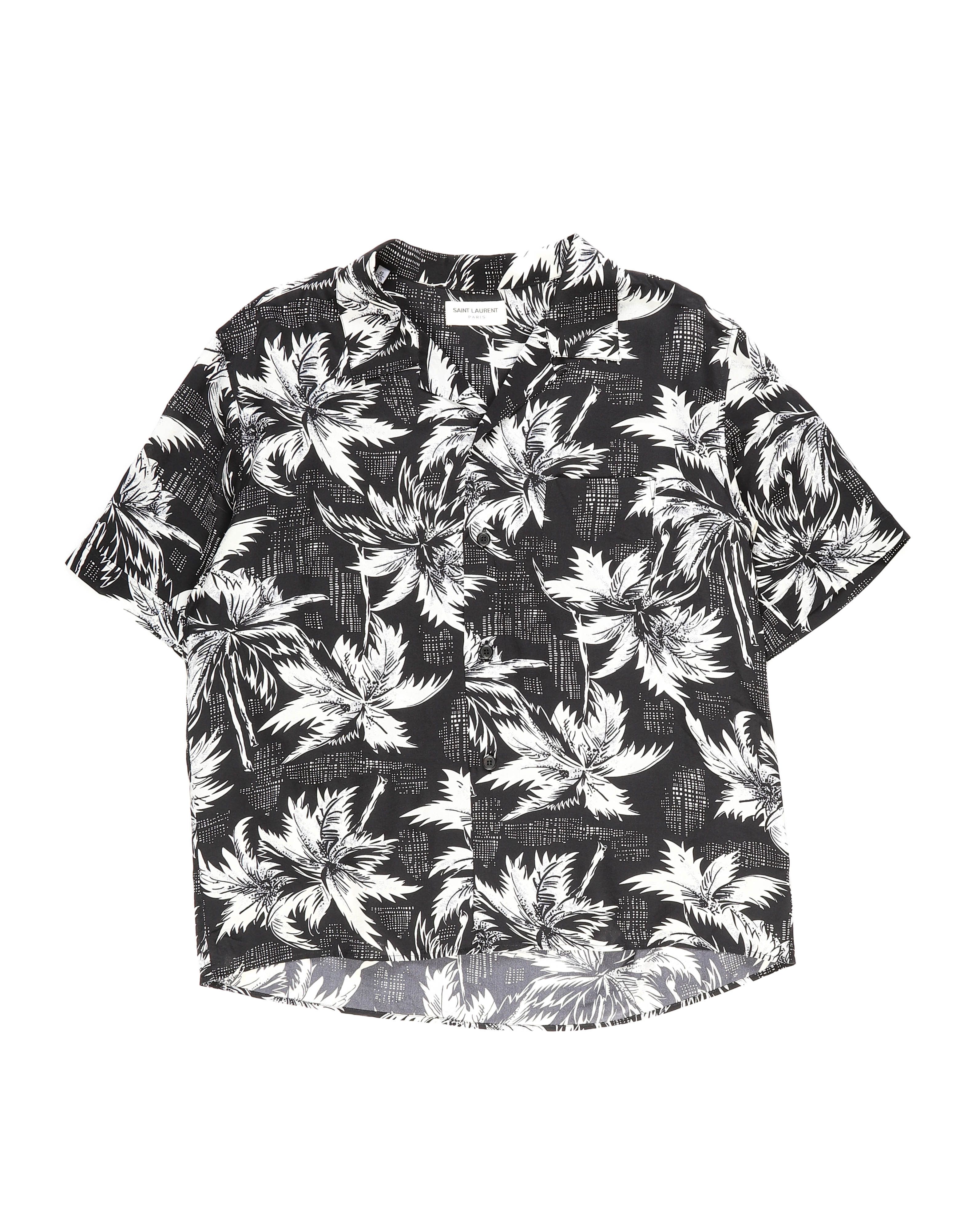 Saint Laurent Paris SS14 Shortsleeve Shirt in Black & White Floral Printed Silk Size US L / EU 52-54 / 3 - 5 Thumbnail