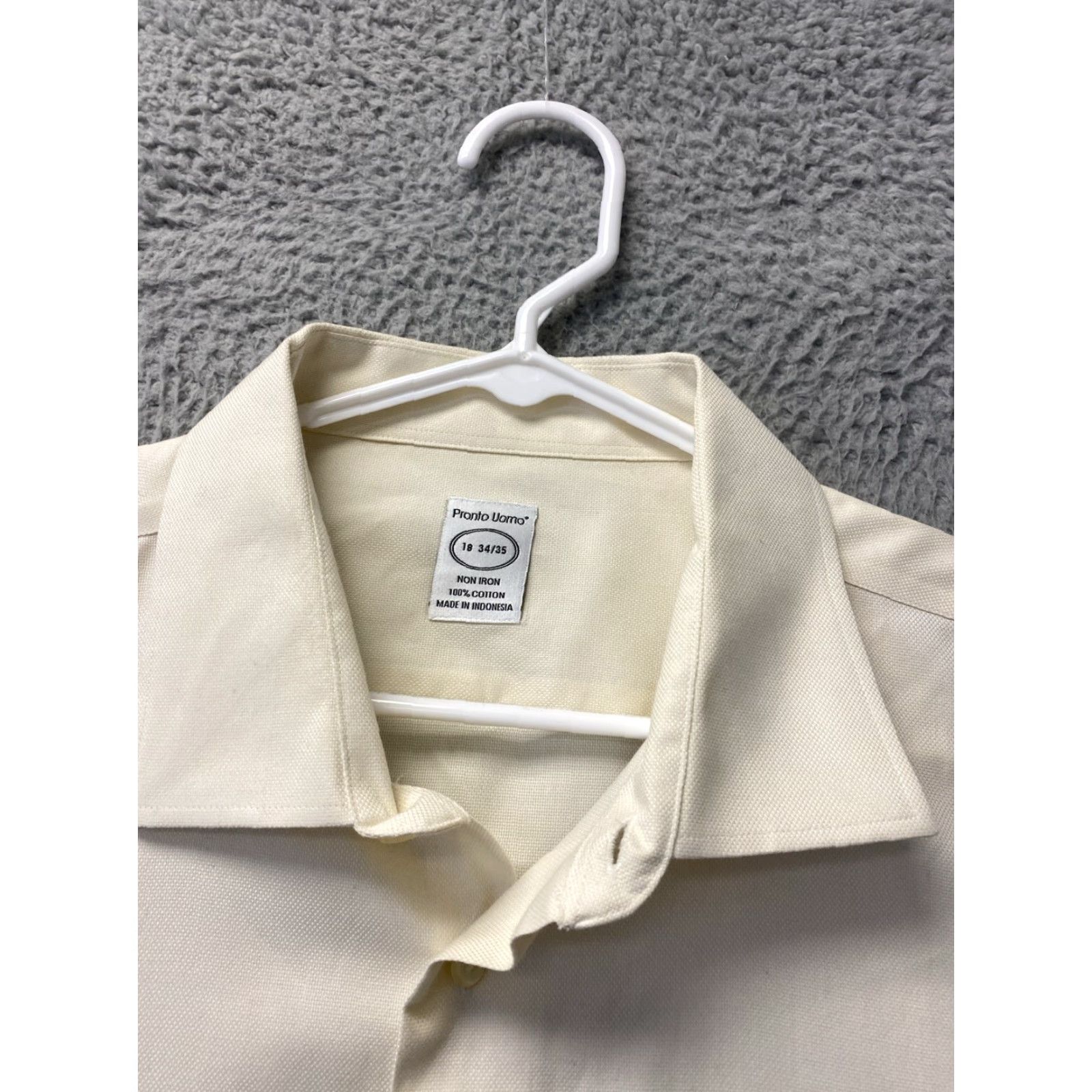 Pronto Uomo VINTAGE Pronto Uomo Dress Shirt Men Adult Long Sleeve 18 Yellow Non-Iron Slim Fit Size 48R - 3 Thumbnail