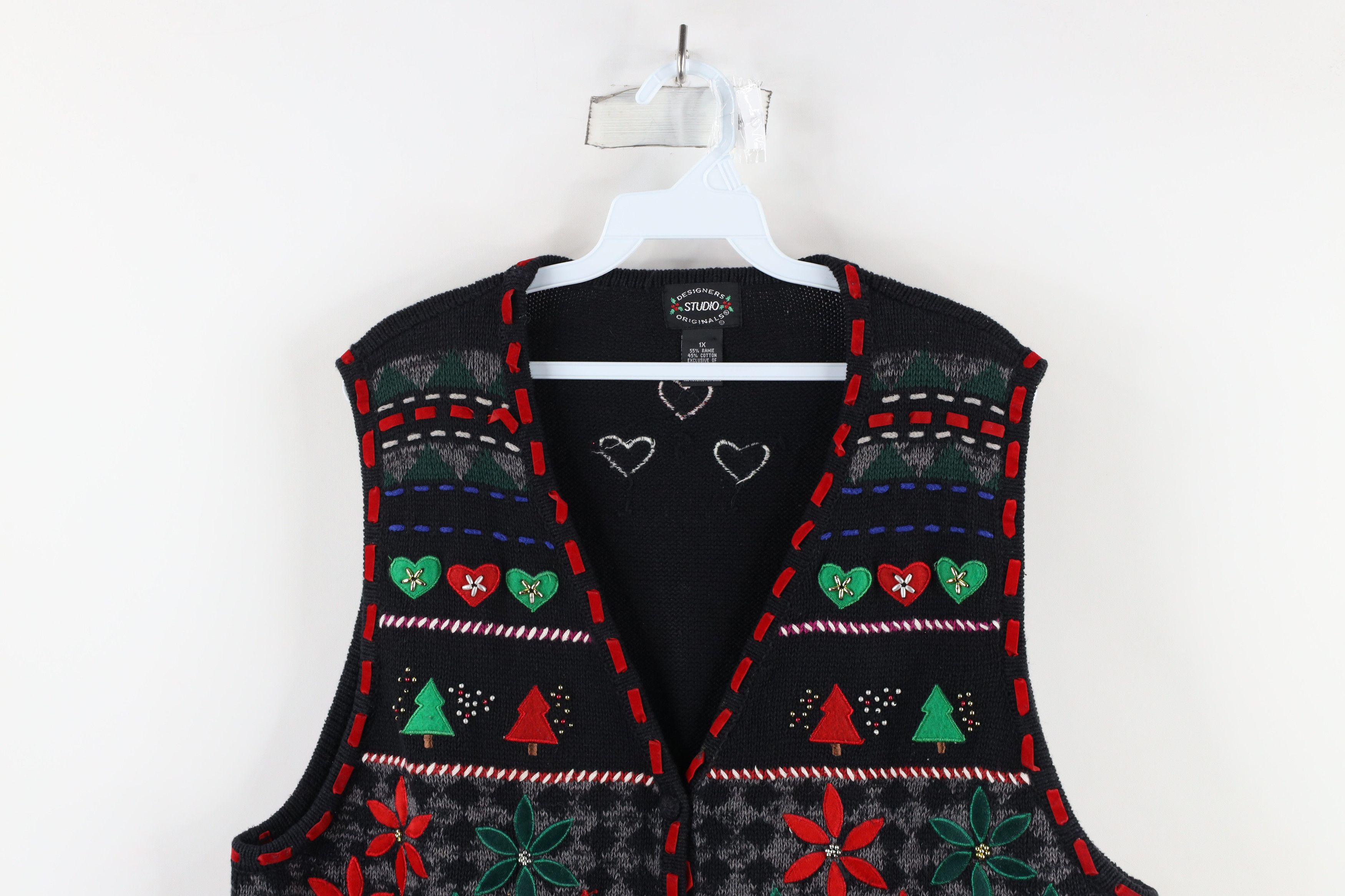 Vintage Vintage 90s Streetwear Flower Knit Cardigan Sweater Vest Size XL / US 12-14 / IT 48-50 - 2 Thumbnail