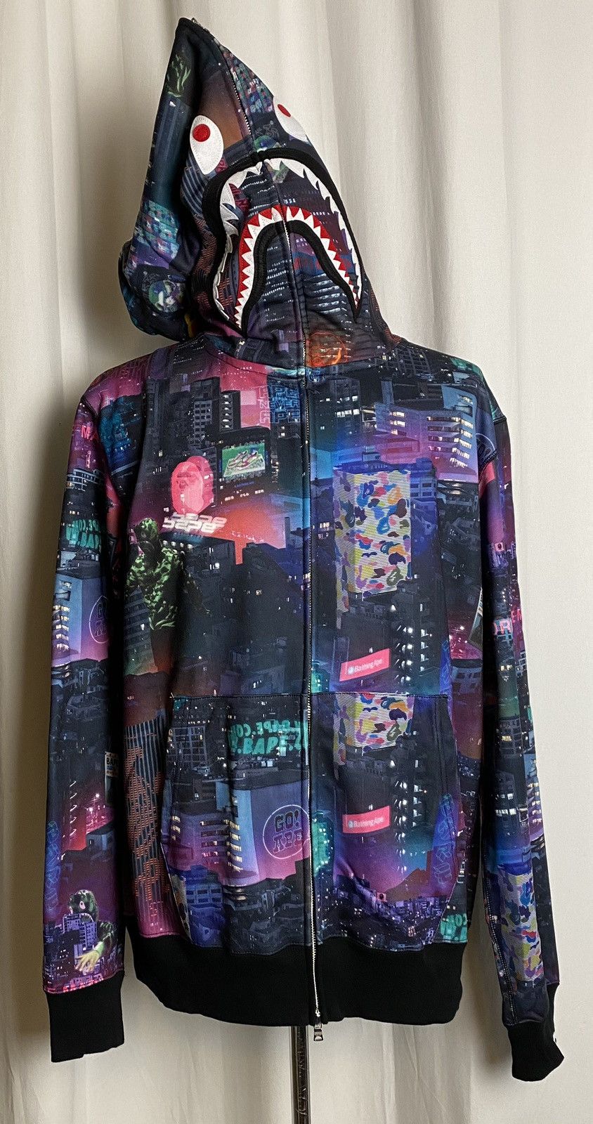 image of Bape Neon Tokyo Shark Full Zip Hoodie in Purple, Men's (Size 2XL)
