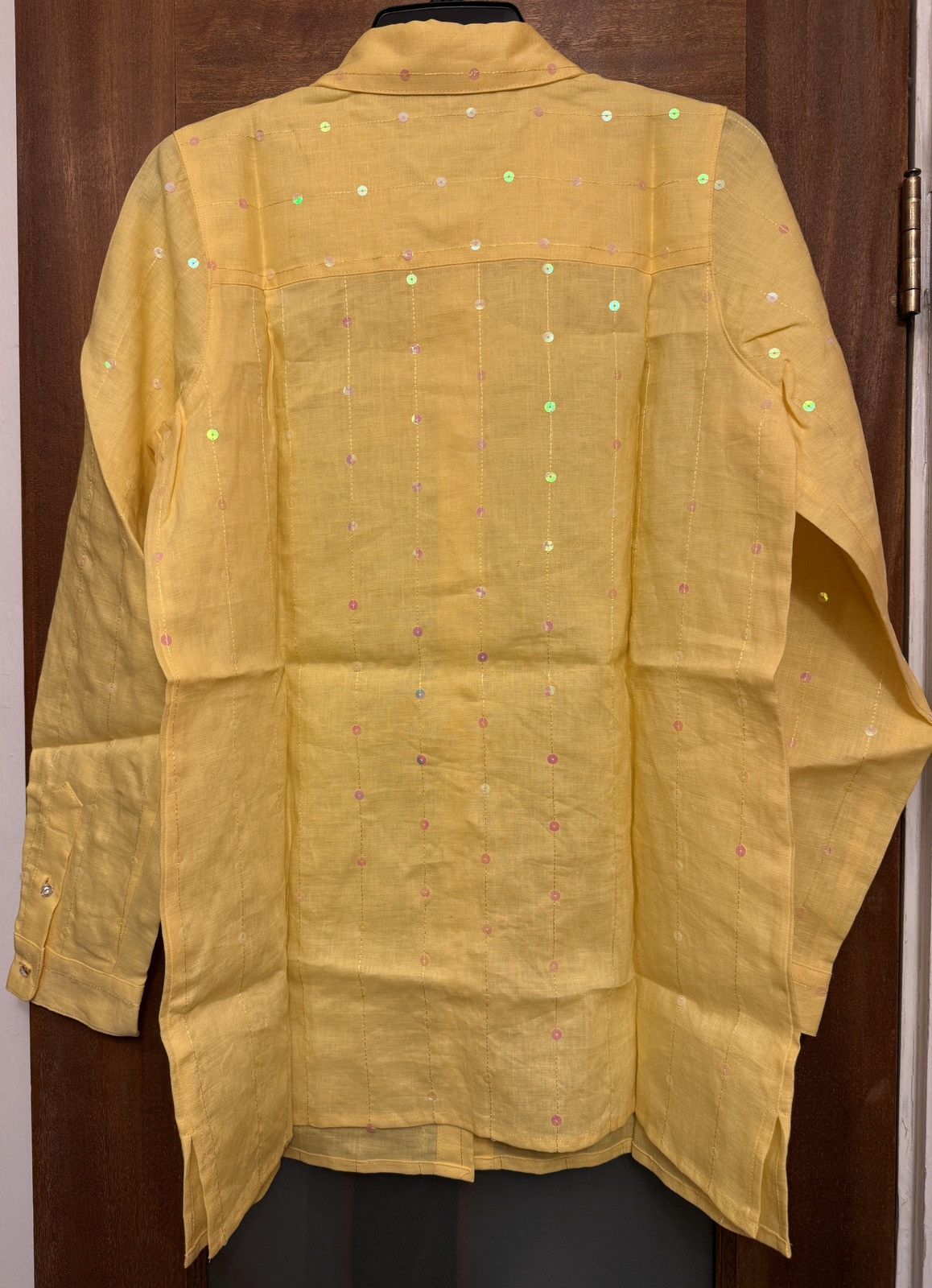 Quacker Factory Quacker Factory Yellow Linen Button Sequin Rhinestone Shirt Size S / US 4 / IT 40 - 6 Thumbnail