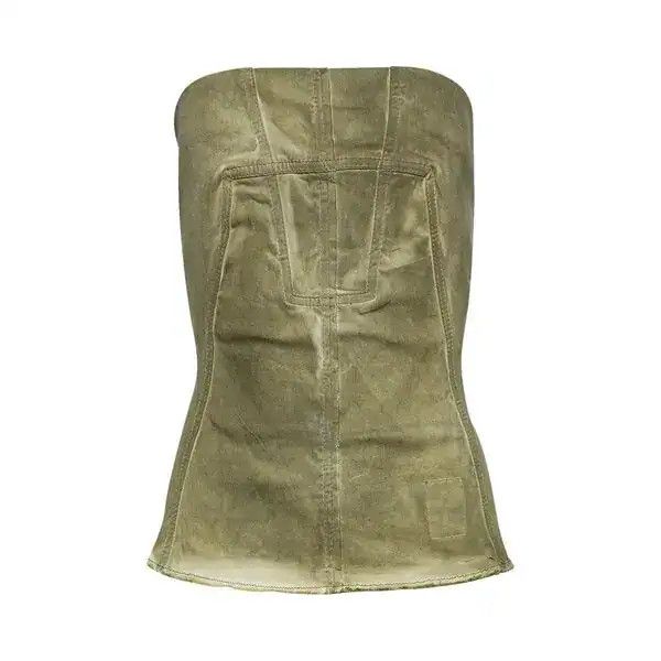 Rick Owens o1mle0426 Porterville Stretch Denim Bustier Top in Green Size L / US 10 / IT 46 - 1 Preview