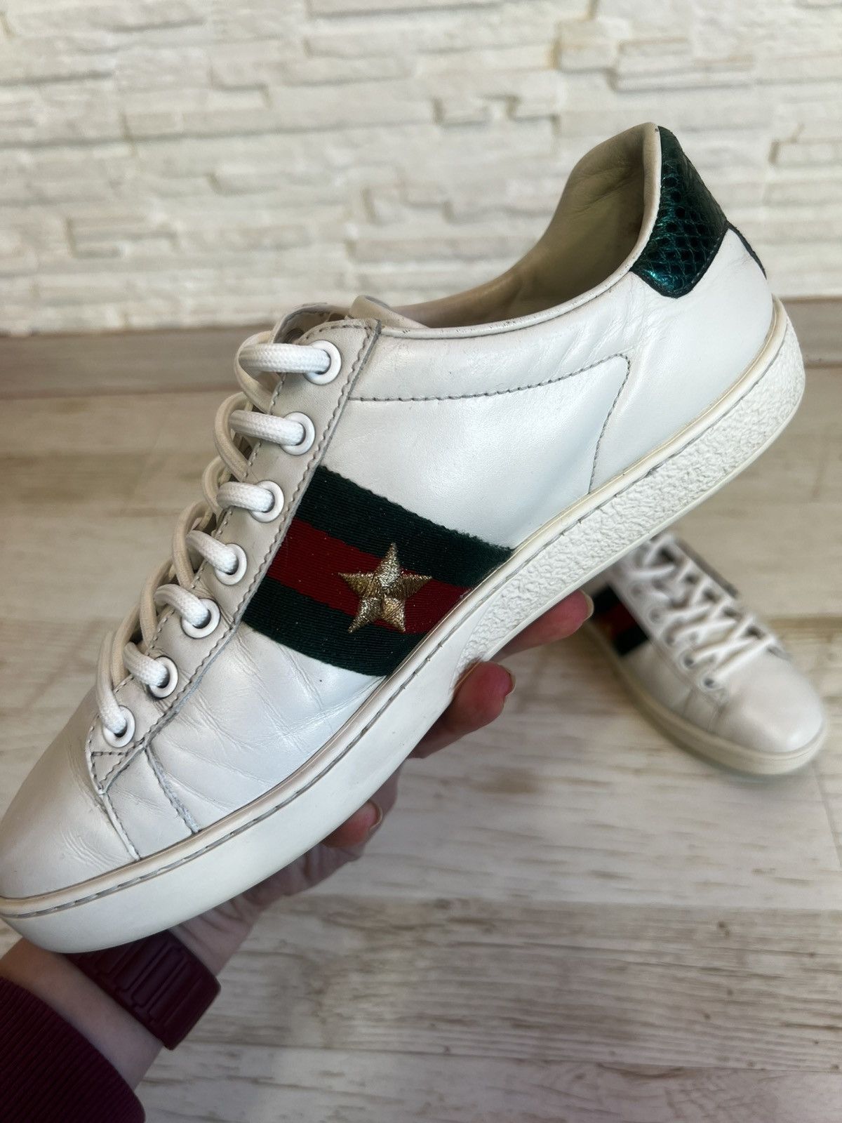 Gucci Gucci Ace Pineapple Ladybug Embroidered Leather Sneakers Size US 6.5 / IT 36.5 - 11 Thumbnail