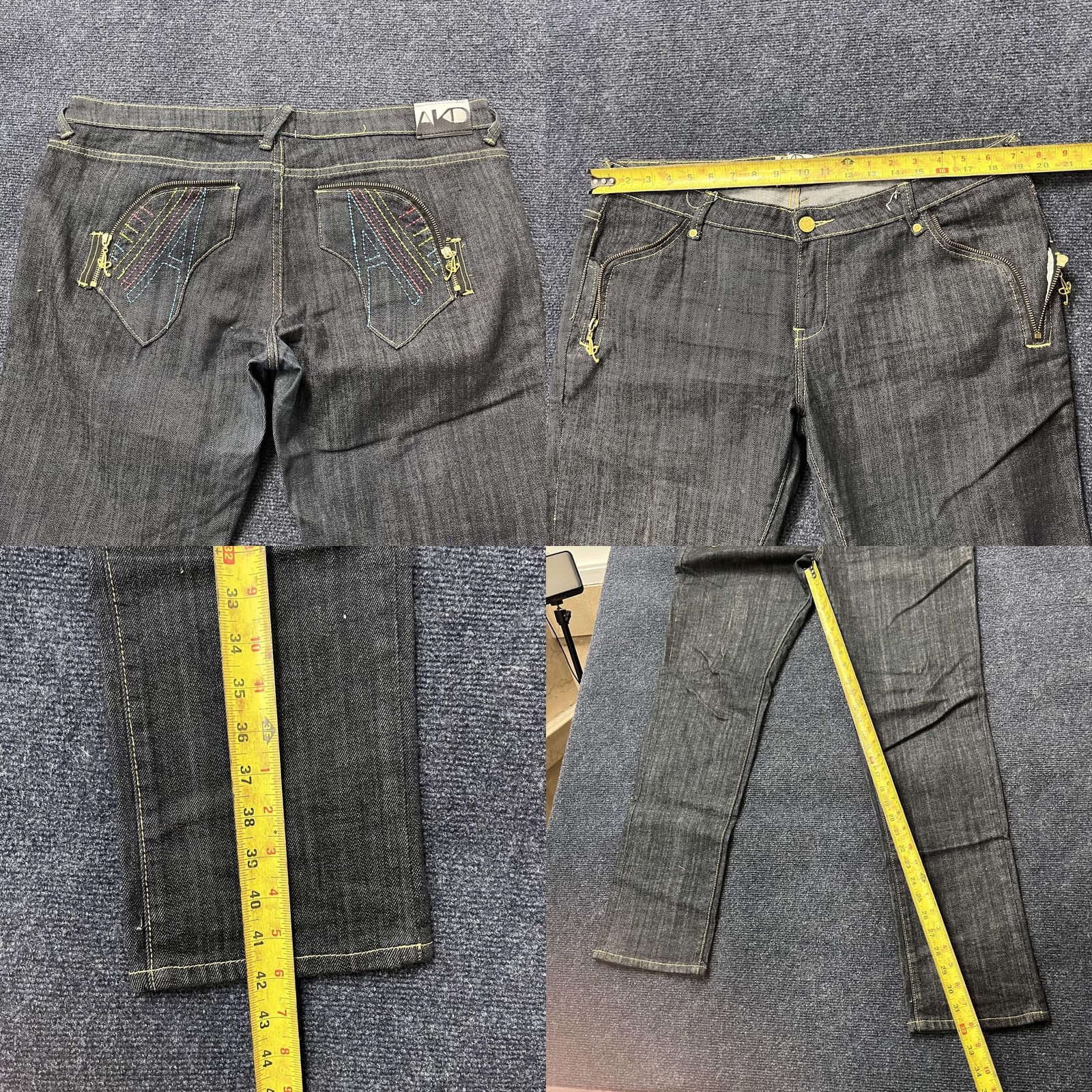 Denime Y2K AKDMKS Jeans Mens 38 x 32 Dark Wash Slim Straight Denim Zip Pockets Blue Size US 38 / EU 54 - 8 Thumbnail