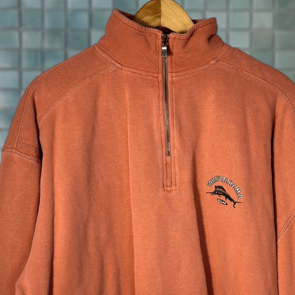 Tommy Bahama Tommy Bahama Shirt Men XL Orange Long Sleeve Mock Neck Quarter Zip Pullover Sweater Size US XL / EU 56 / 4 - 1 Thumbnail