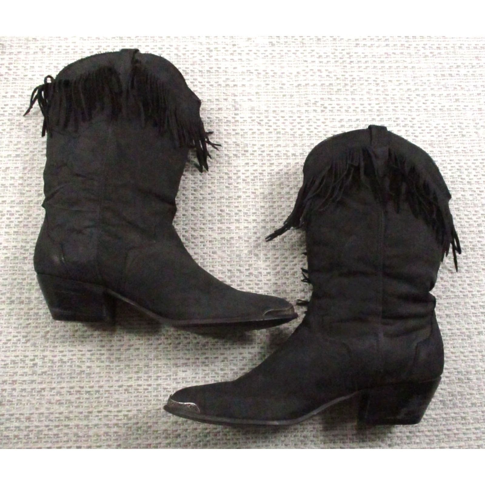 Vintage VINTAGE Acme Fringe Western Cowboy Boots Womens 6.5 Pointed Toe Mid Calf Suede Black Fringe Western Boots Womens 6.5 Size US 7 / IT 37 - 2 Thumbnail
