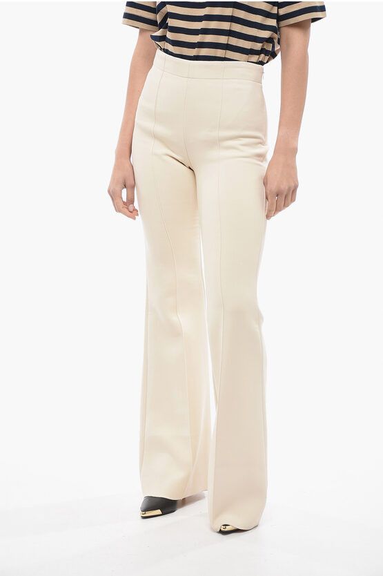 image of Salvatore Ferragamo Single-Pleated Bootcut Pants With Side Zip in White, Women's (Size 26)