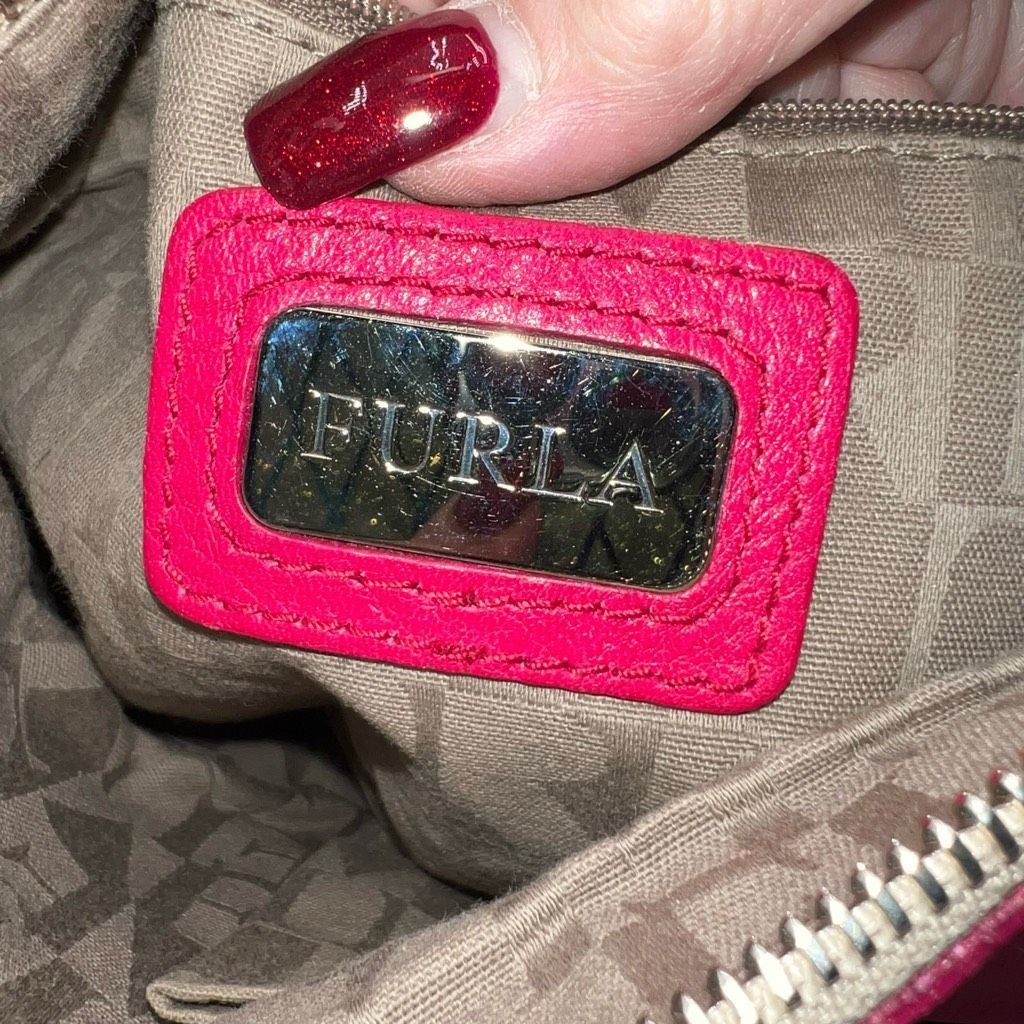Furla Furla Vintage Canvas And Hot Pink with Silver Snake Embossed Shoulder Strap Bag Size ONE SIZE - 12 Thumbnail