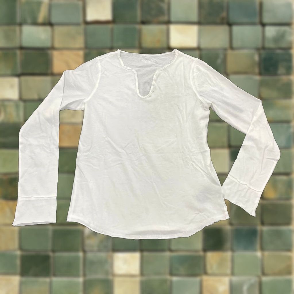 VINTAGE ZADIG & VOLTAIRE Tunisien Imagine Blurry Henley Tee Women's M White Henley Tee Casual Womens M