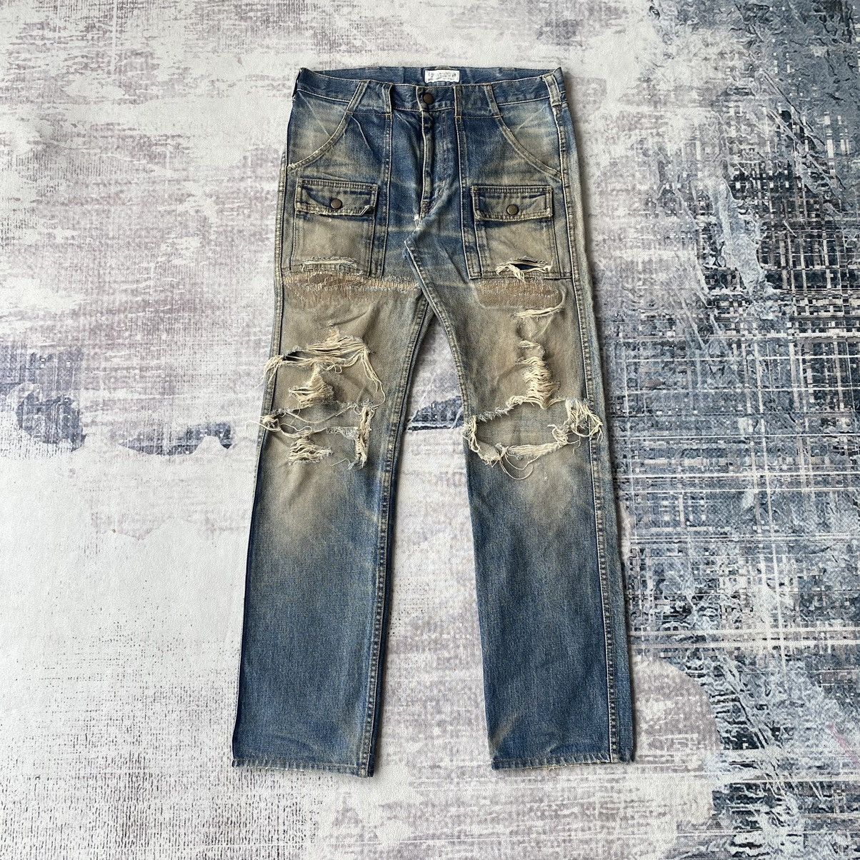 Pre-owned If Six Was Nine X Le Grande Bleu L G B Thrashed Distressed Spellbound Bush Pocket Denim Jeans In Blue