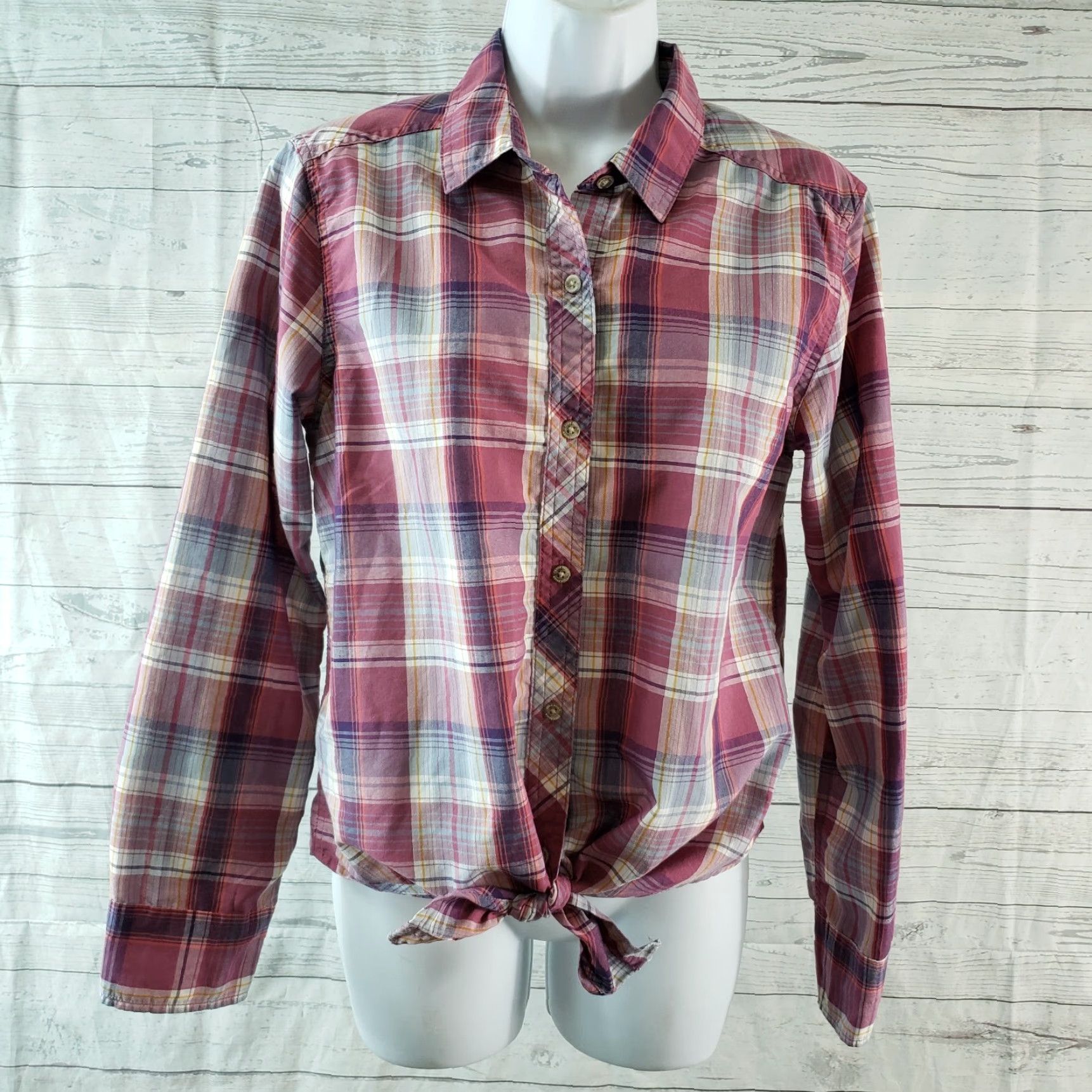 Eddie Bauer Eddie Bauer Womens Button Front Shirt M Gray Purple Plaid Long Sleeve Cotton Blend Casual Size M / US 6-8 / IT 42-44 - 2 Thumbnail