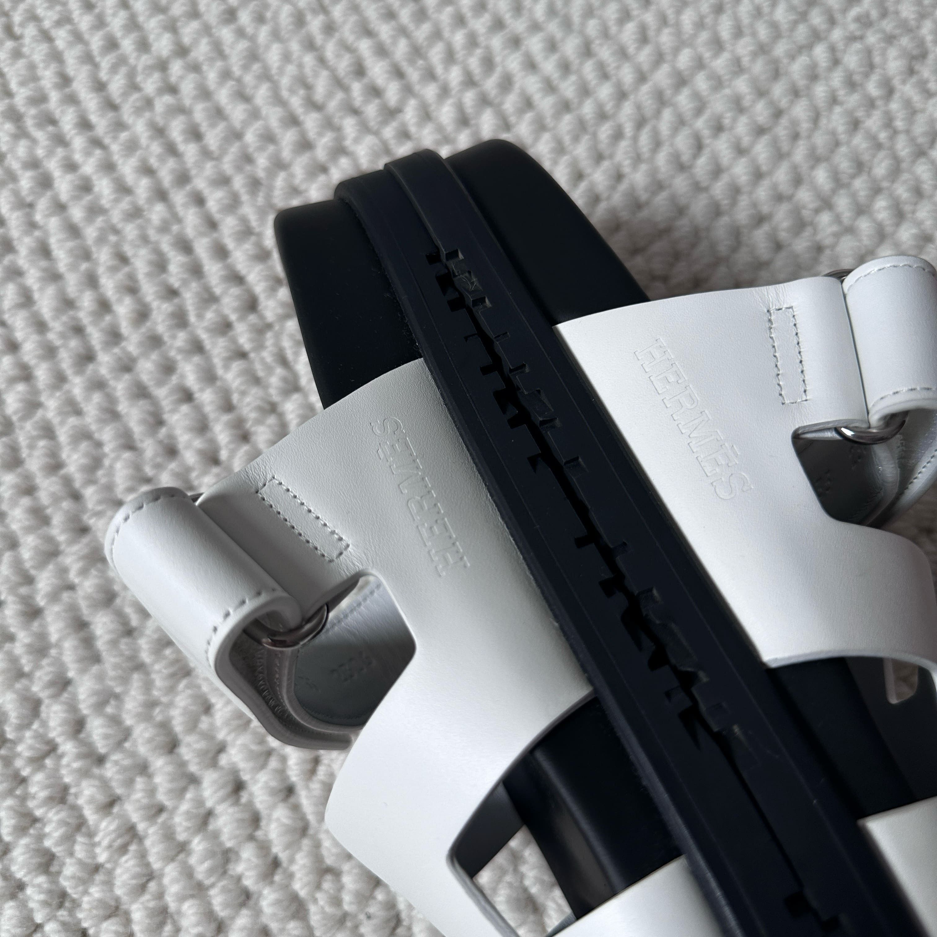 Hermes Hermes Chypre Sandal White Black Leather Fullbox Size US 5 / IT 35 - 8 Thumbnail