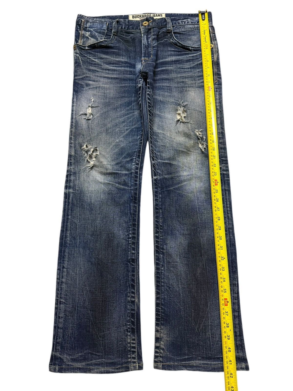 If Six Was Nine Vintage Y2K Buckaro Blue Faded Wash Whisker Distressed Jeans Size US 35 - 10 Thumbnail