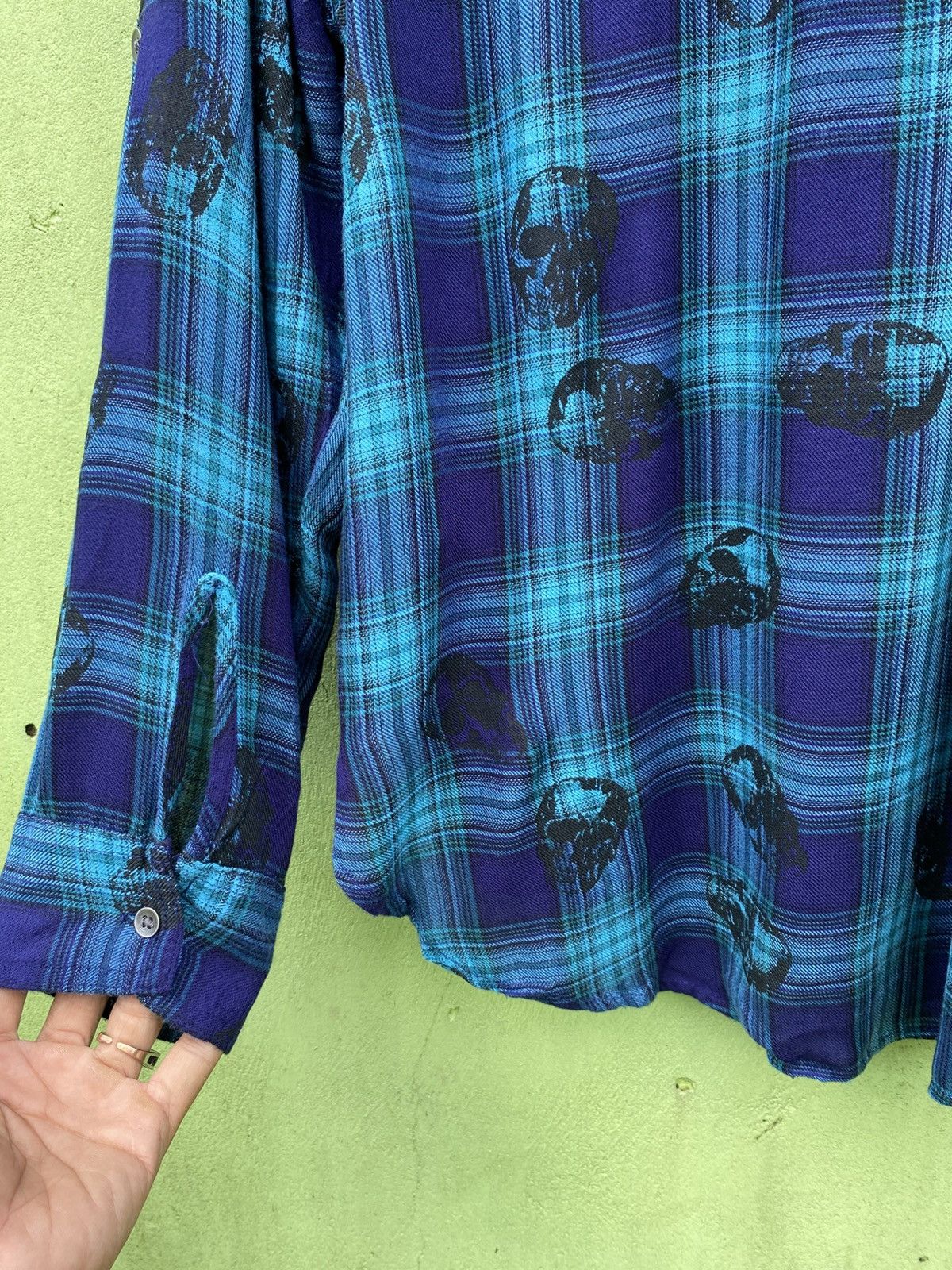 Rock & Republic Rock & Republic Skull Plaid Flannel Shirt Blue Grunge Y2K Size XL / US 12-14 / IT 48-50 - 12 Thumbnail