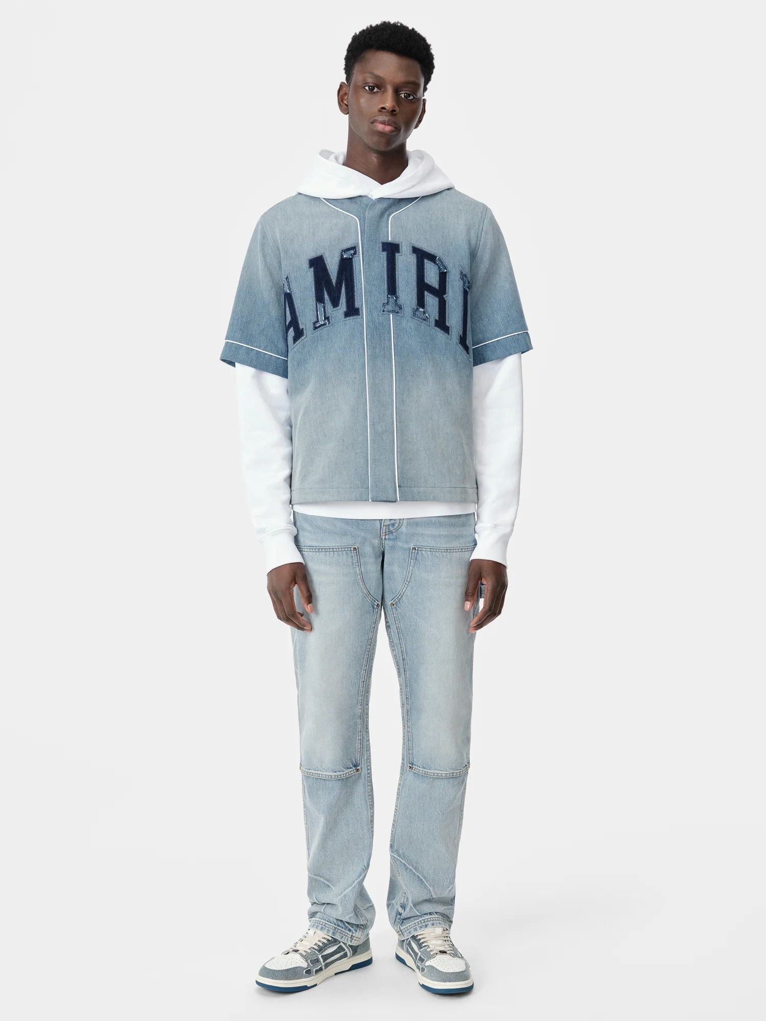 Amiri o1s1wg110725 Sunfaded Baseball Shirt in Blue Size US L / EU 52-54 / 3 - 2 Thumbnail