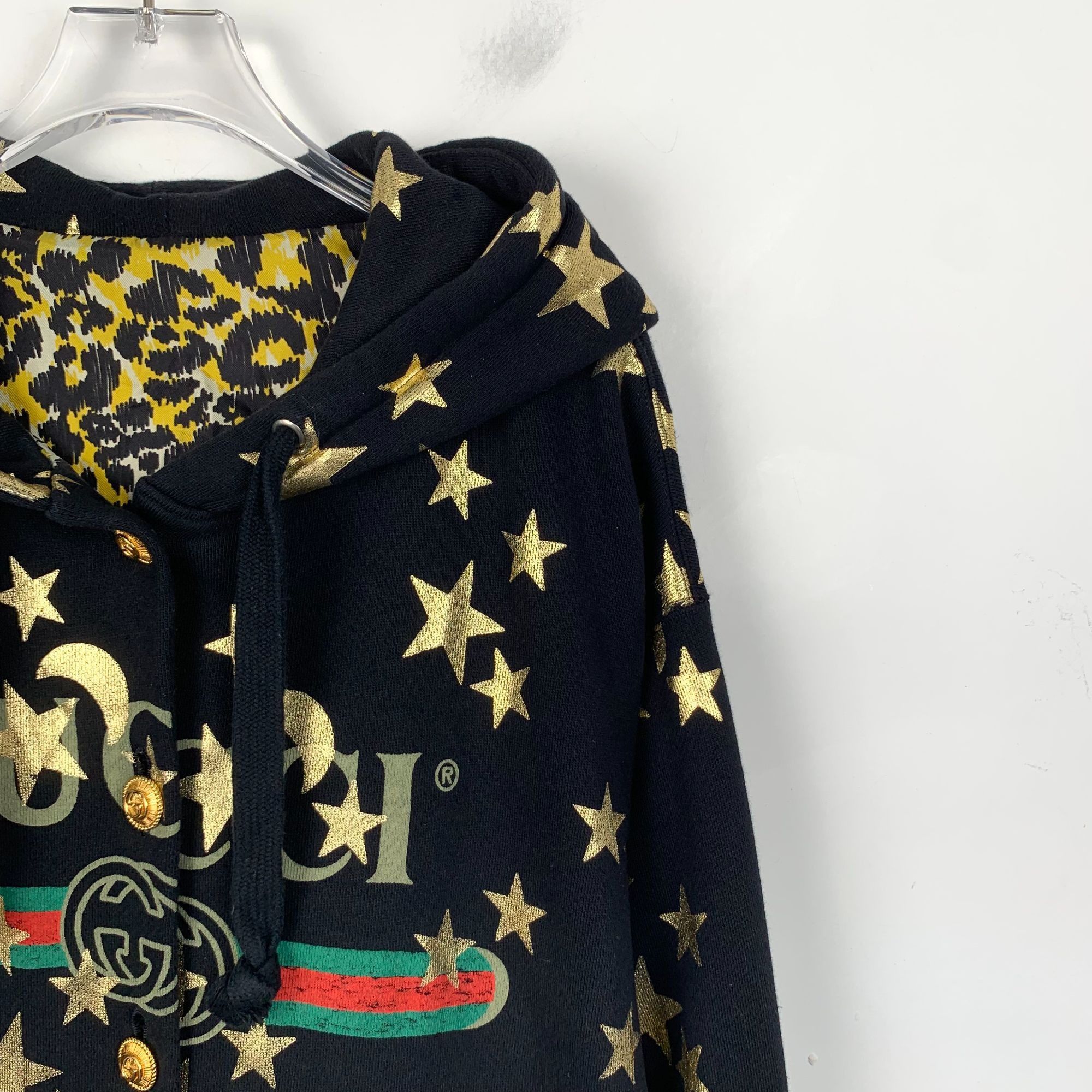 Gucci Gucci Black Gold Star & Moon Print Cotton Hooded Sweatshirt Size M / US 6-8 / IT 42-44 - 2 Thumbnail