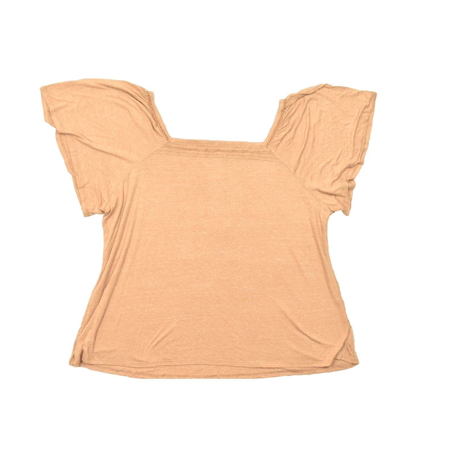 Vintage Lane Bryant Blouse Shirt 26 Orange Plus Women Short Flutter Sleeve Square Neck Crochet Trim Pullover Rayon Size 4XL / US 24-26 - 2 Thumbnail