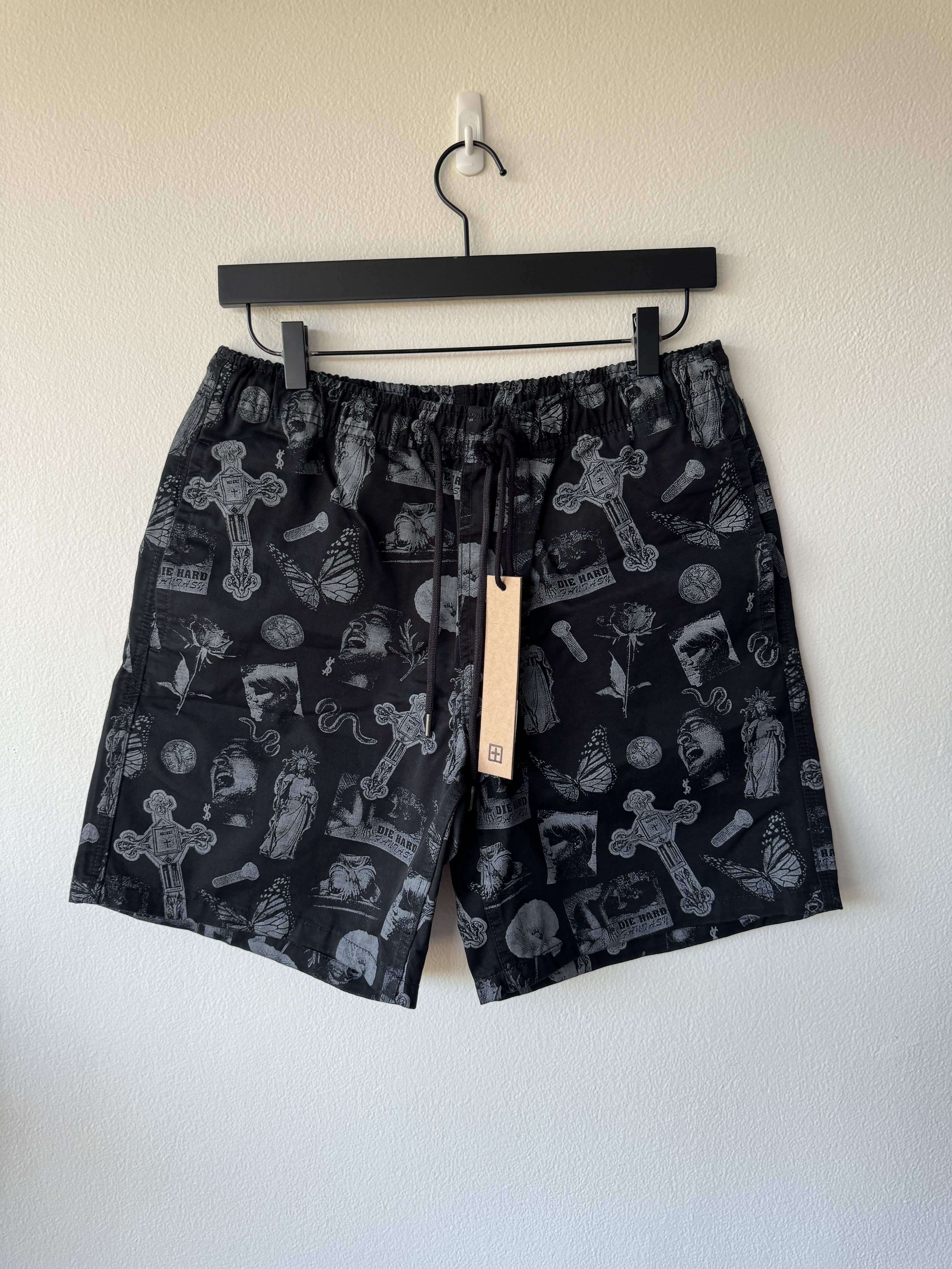 image of Ksubi Kut Out Walk Short Black Cross Pattern Grey, Men's (Size 32)